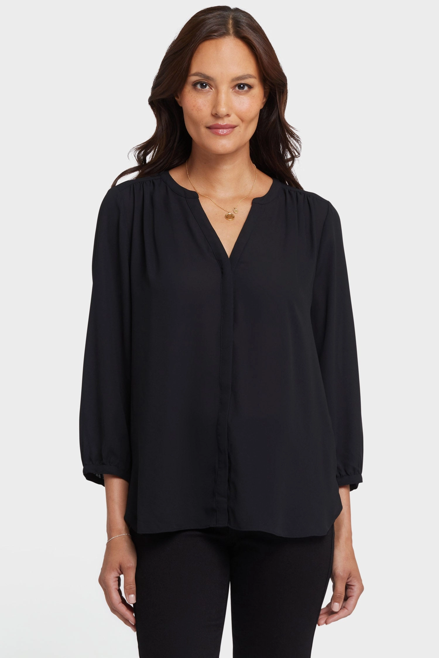 Pintuck Blouse - Black Chill Comfort Lightweight Feel