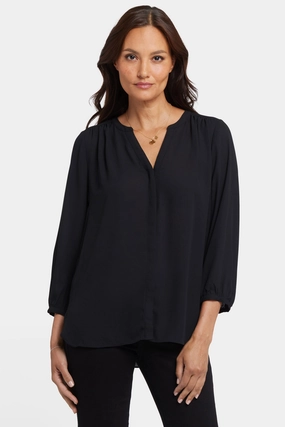 Pintuck Blouse - Black Easy Care Trendy Daywear