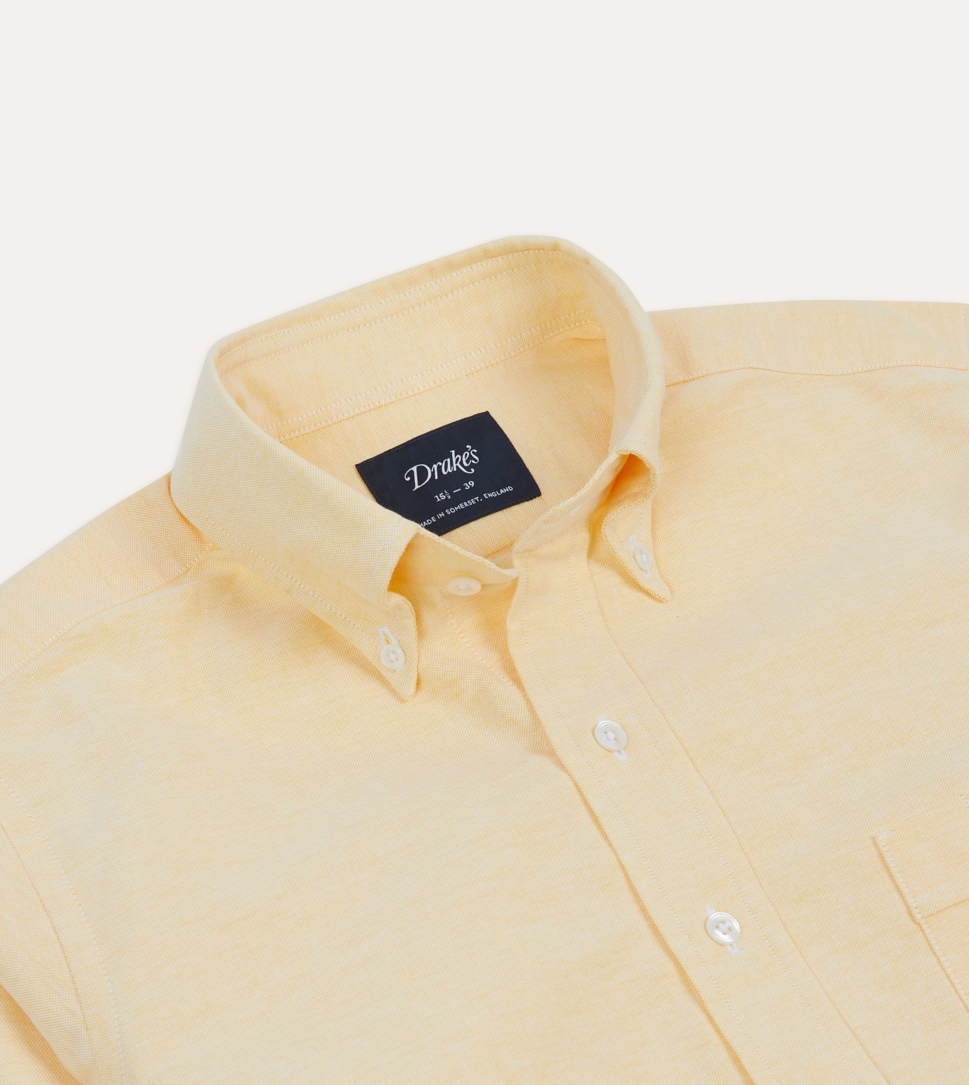 Durable Button Closures Tuckable Hem Yellow Cotton Oxford Cloth Button-Down Shirt