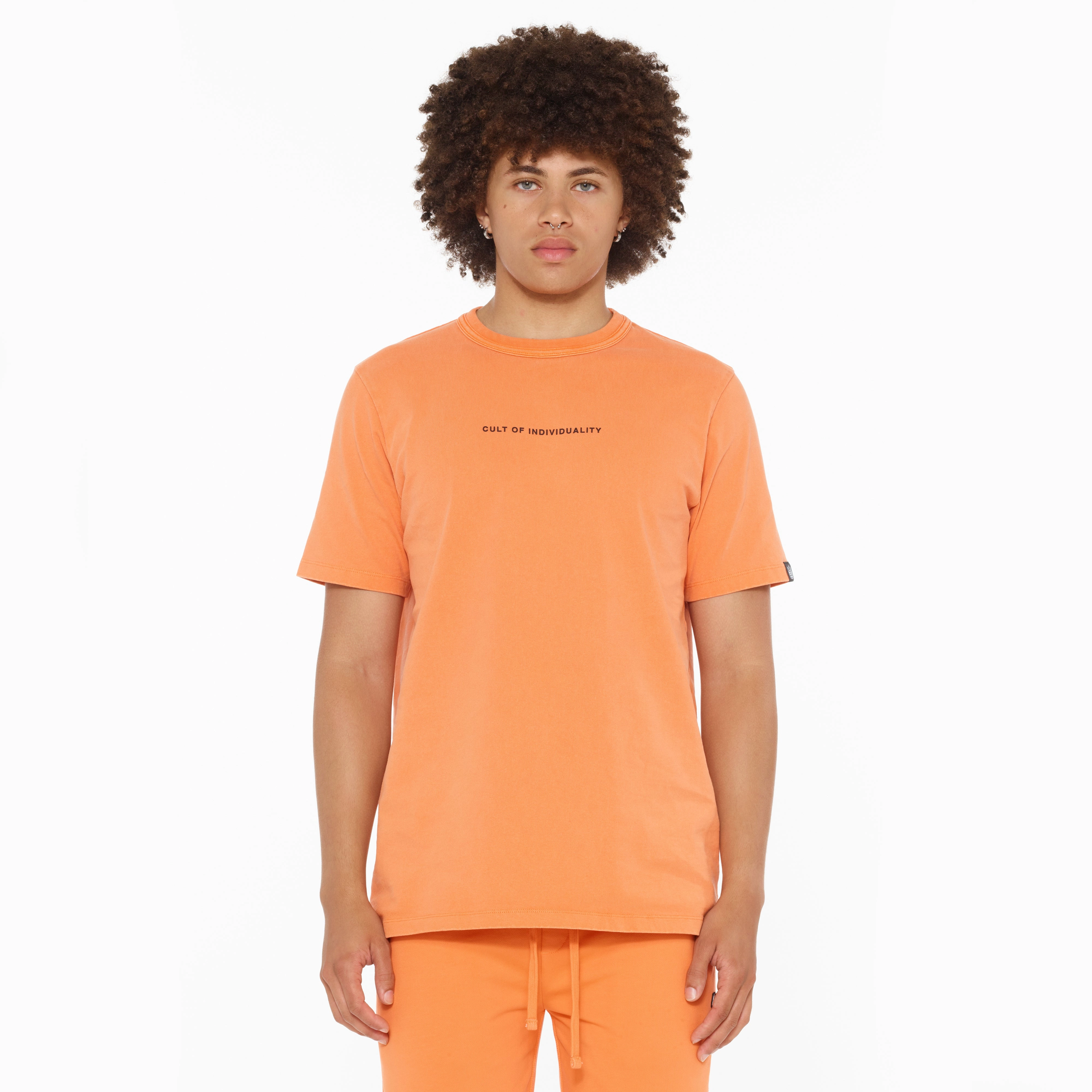 Chilly Day Comfort Cult's Heavyweight Short Sleeve Crew Neck Tee "Shimuchan" Logo in Orange