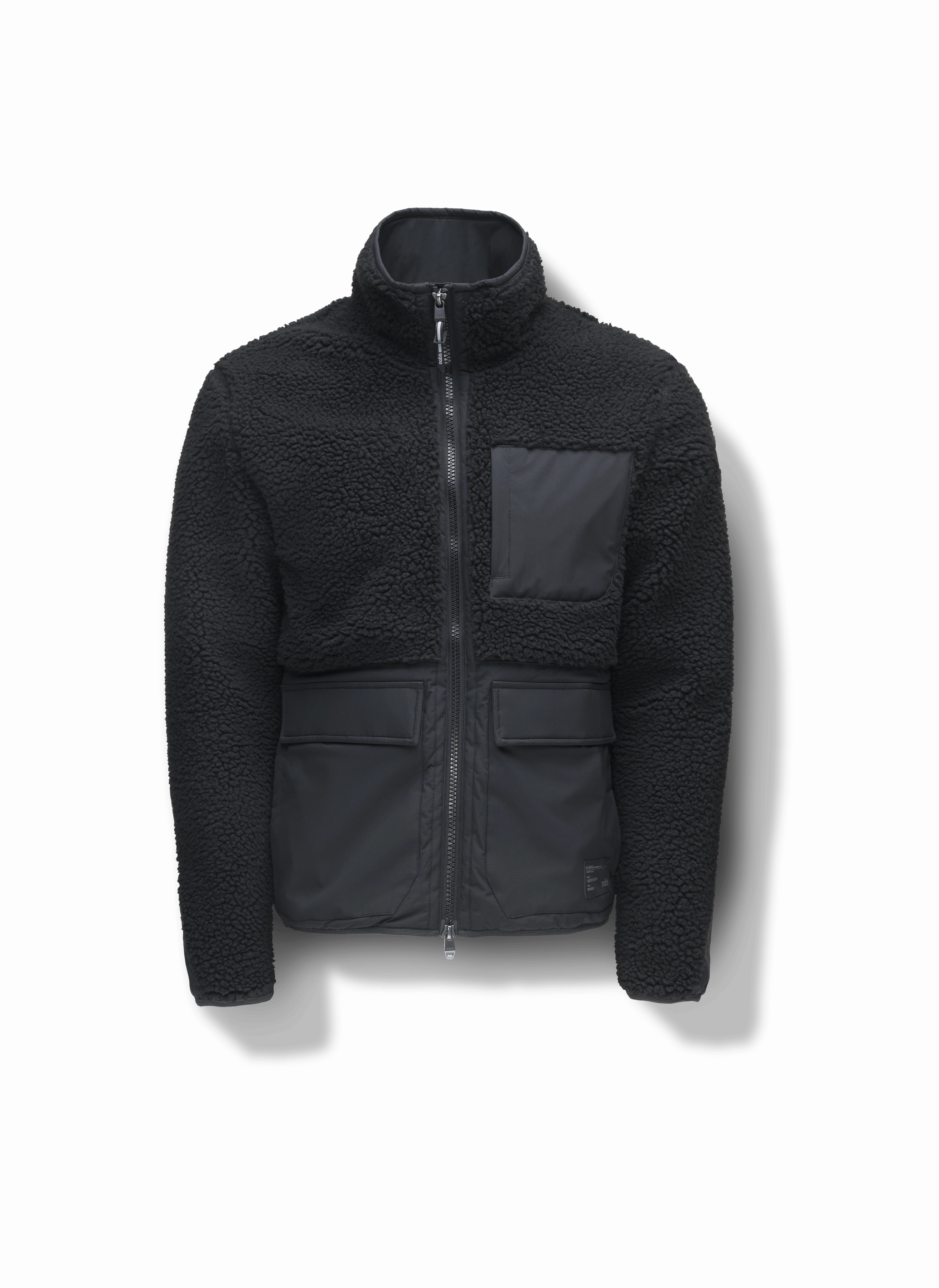 Kepler Men's Berber Zip Front Sweater Layered Neckline Many Pockets