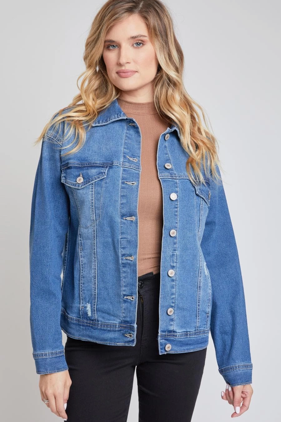 Classic Zip Up Women's Drop Shoulder Boyfriend Denim Jacket