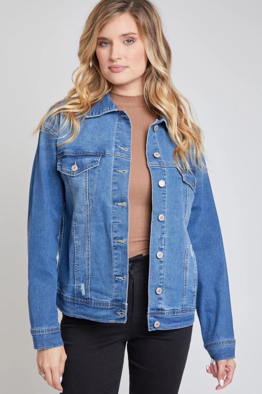 Women's Drop Shoulder Boyfriend Denim Jacket Taped Seam Technology Low Profile Fastening