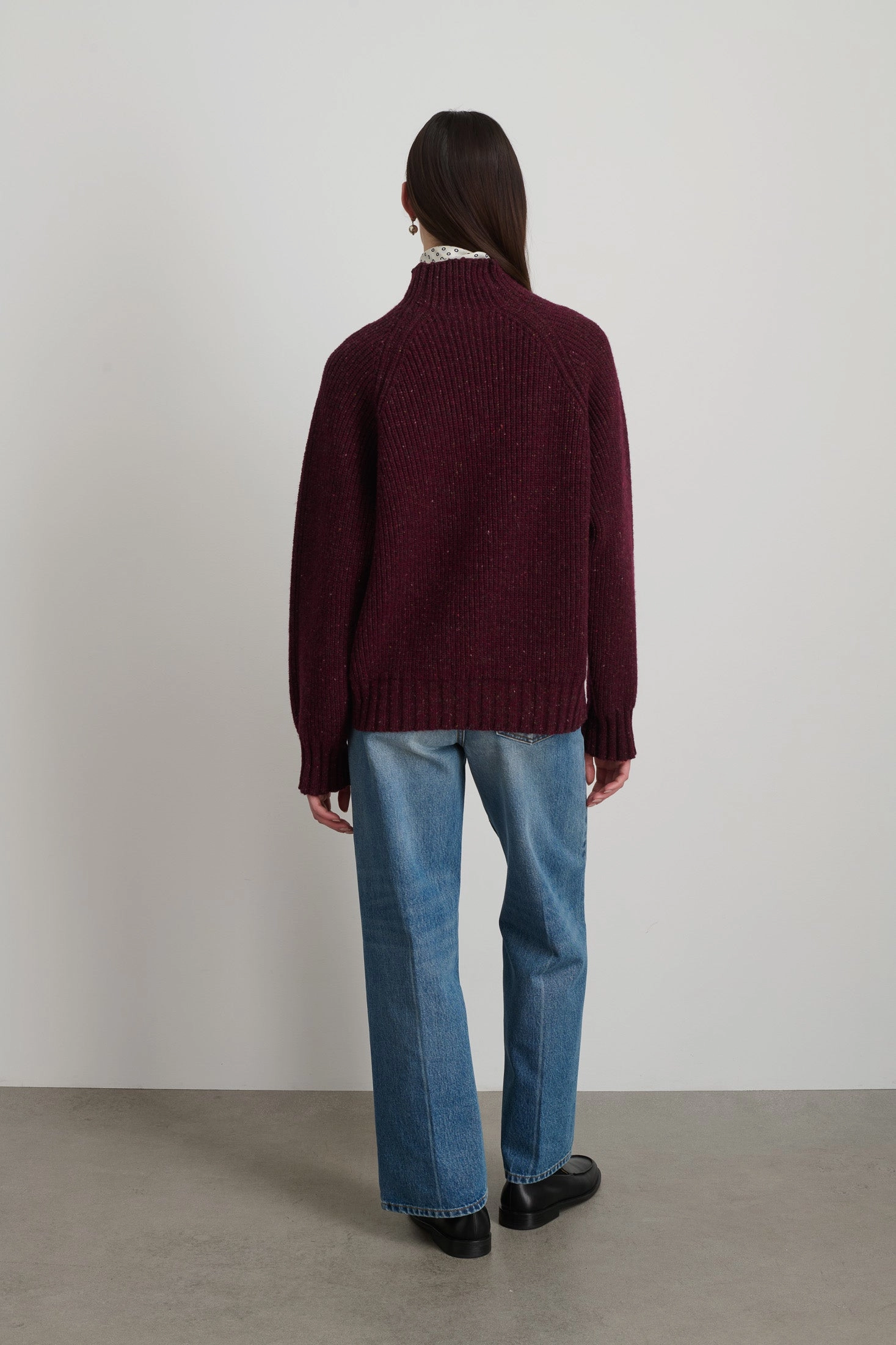Funnel Neck Burgundy Donegal Knit Essentials Breathable mesh
