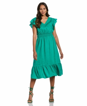 Functional Fashion Cozy and trendy Double V Neck Ruffle Dress
