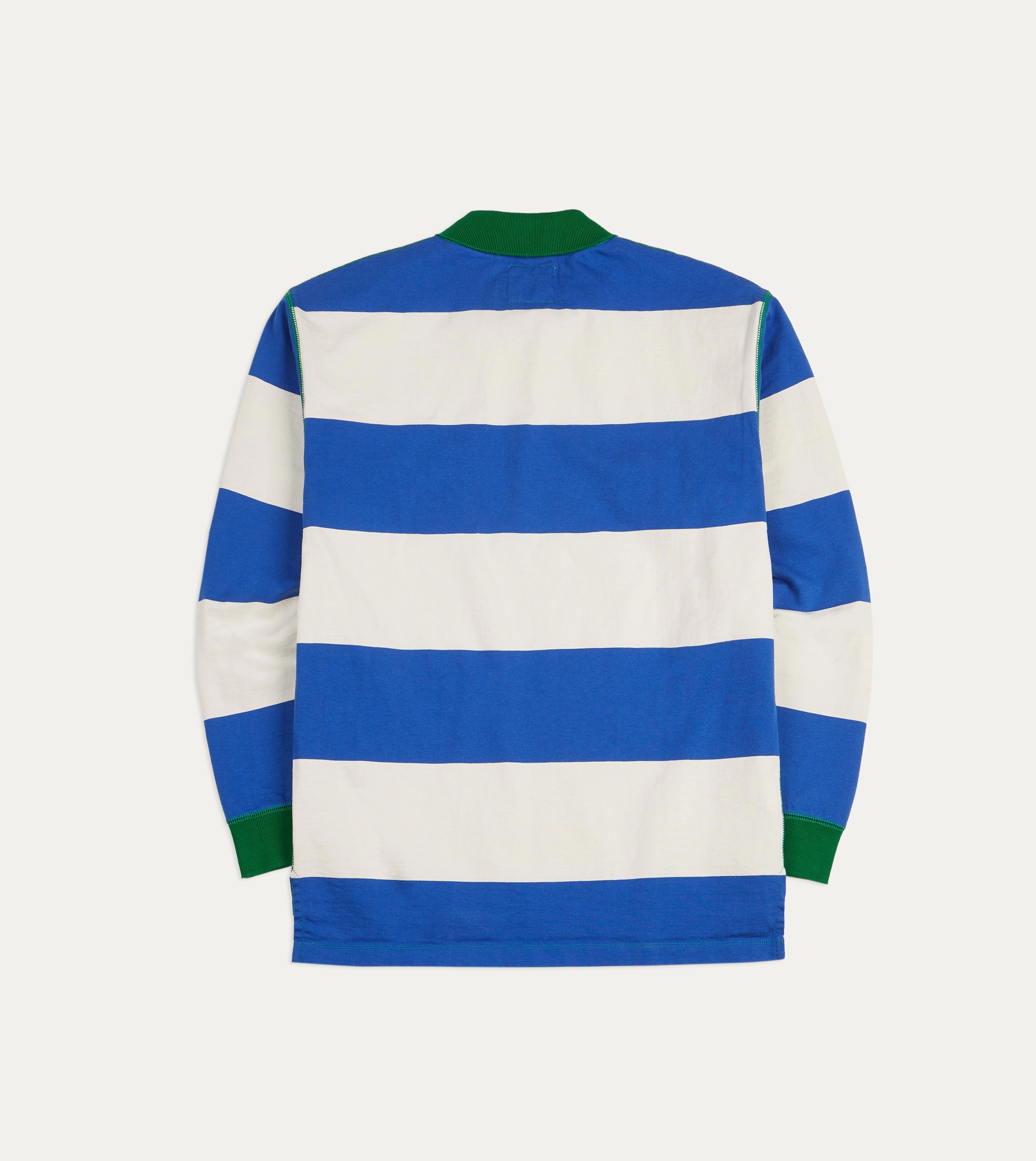 BreathableMaterial Blue and White Wide Stripe Mock Collar Long-Sleeve Jersey