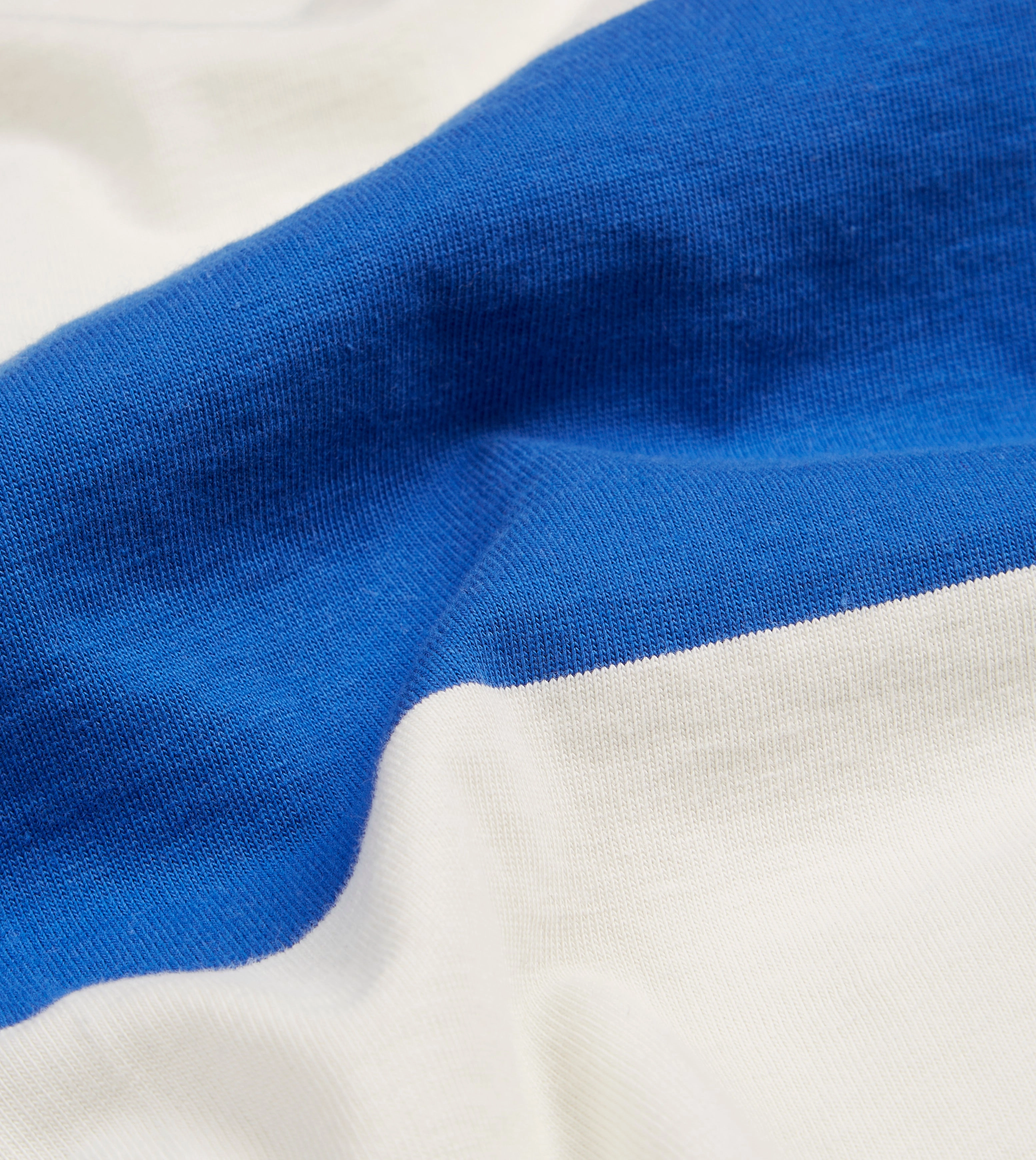 DropShoulderDesign Classic Smart Blue and White Wide Stripe Mock Collar Long-Sleeve Jersey