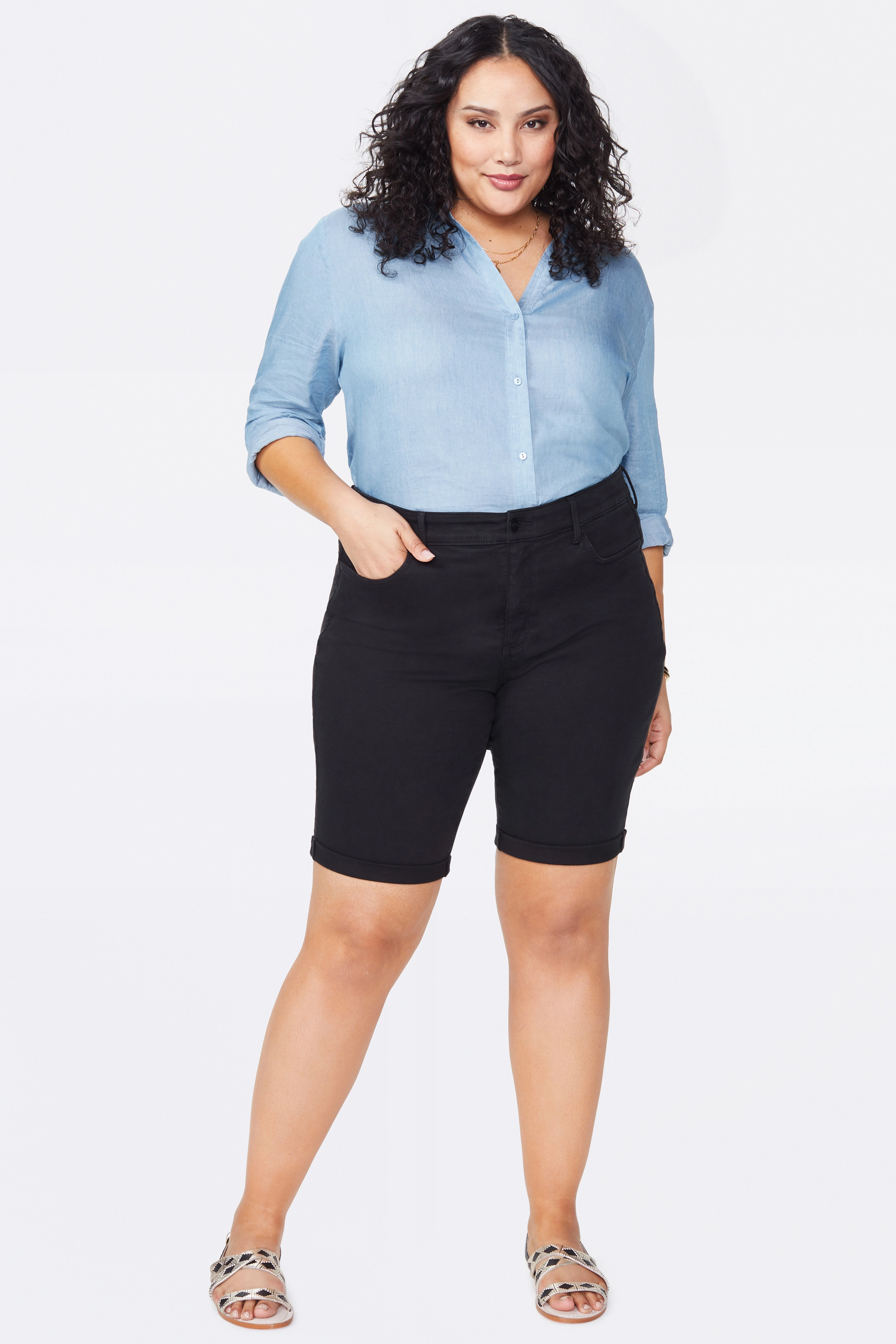 Briella 11 Inch Denim Shorts In Plus Size - Black Workout Ready Design