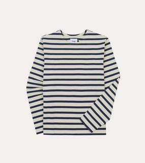 Ecru and Navy Breton Long Sleeve T-Shirt Printed Logo