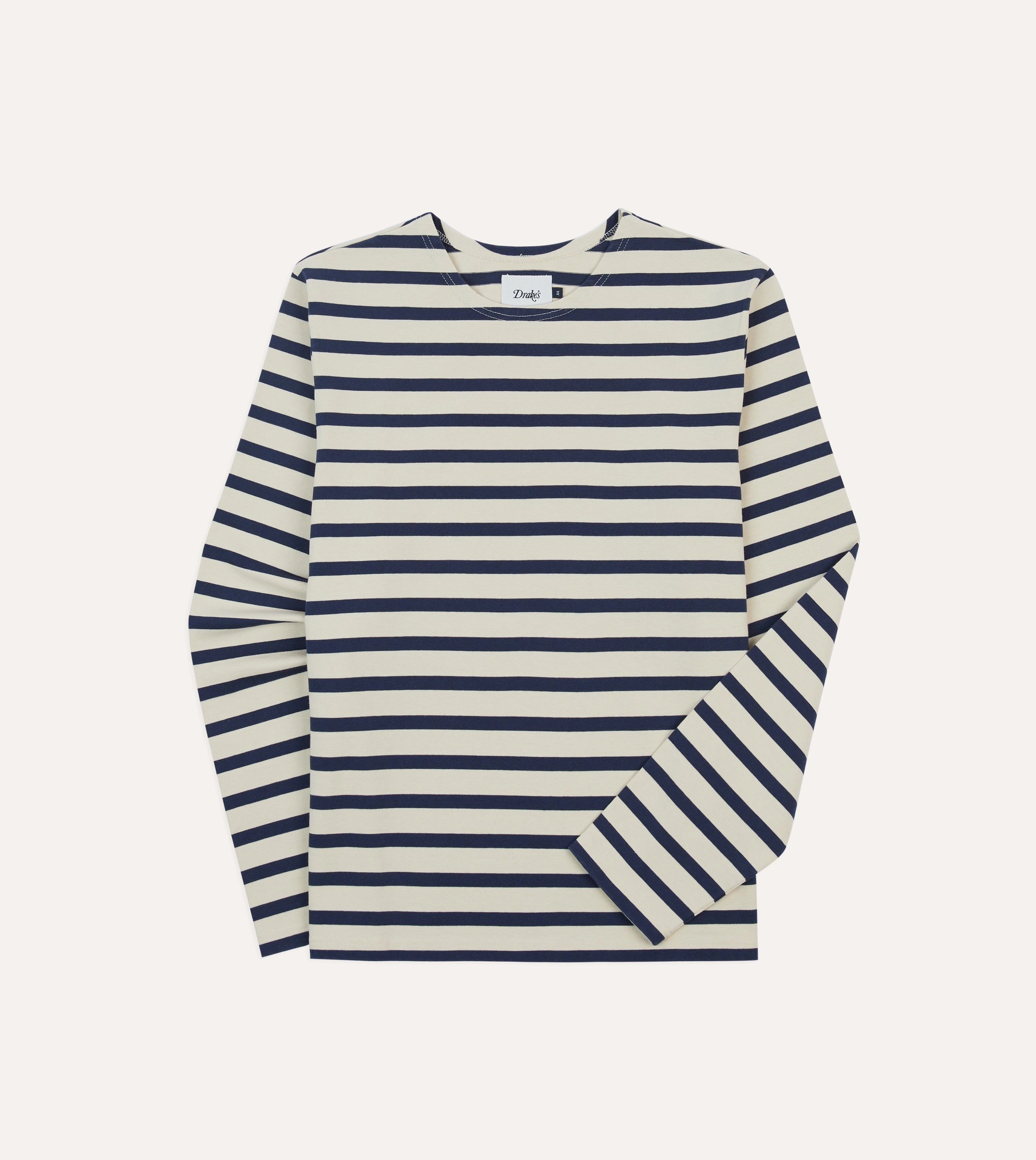 Ecru and Navy Breton Long Sleeve T-Shirt Printed Logo