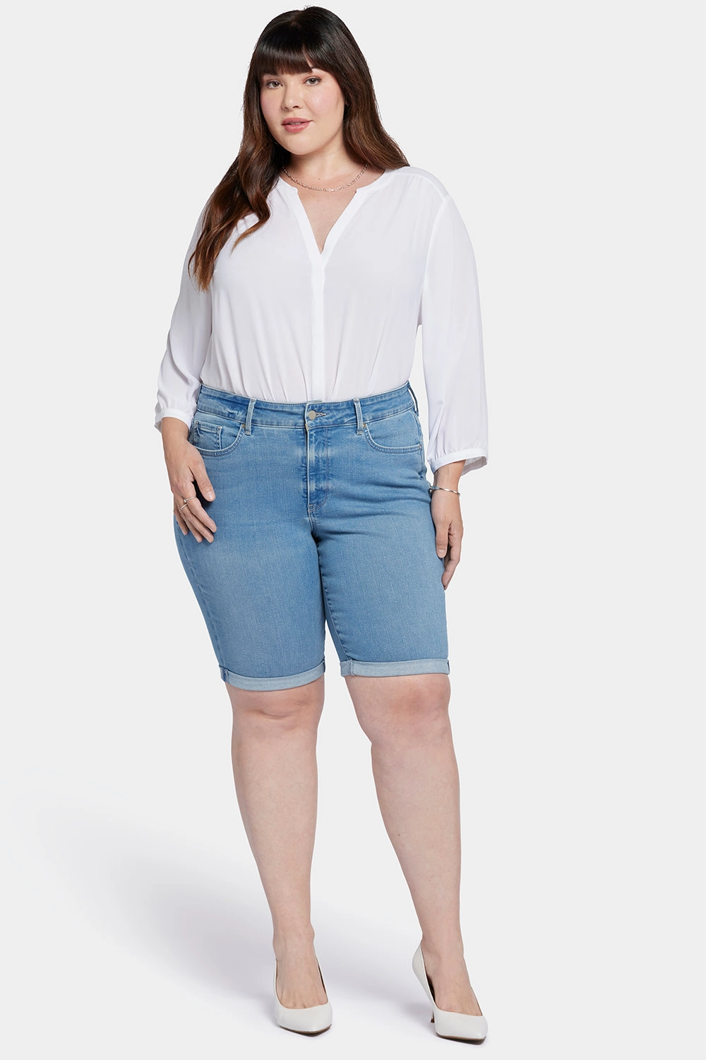 Beach Vibes Wide-leg cut Briella 11 Inch Denim Shorts In Plus Size - Nottinghill
