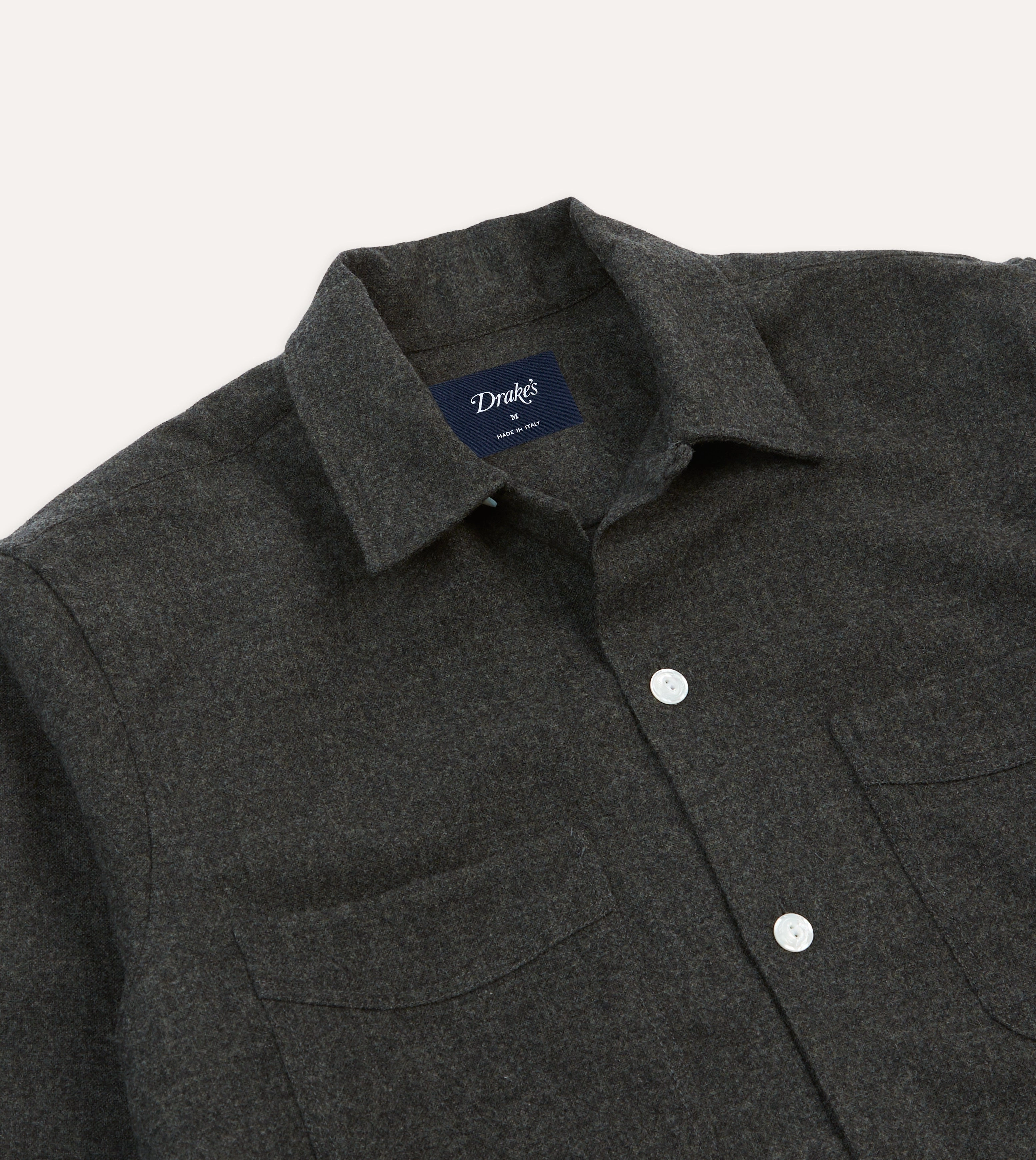 Lightweight Layers Metallic Finish Grey Wool Four-Pocket Camp Collar Work Shirt