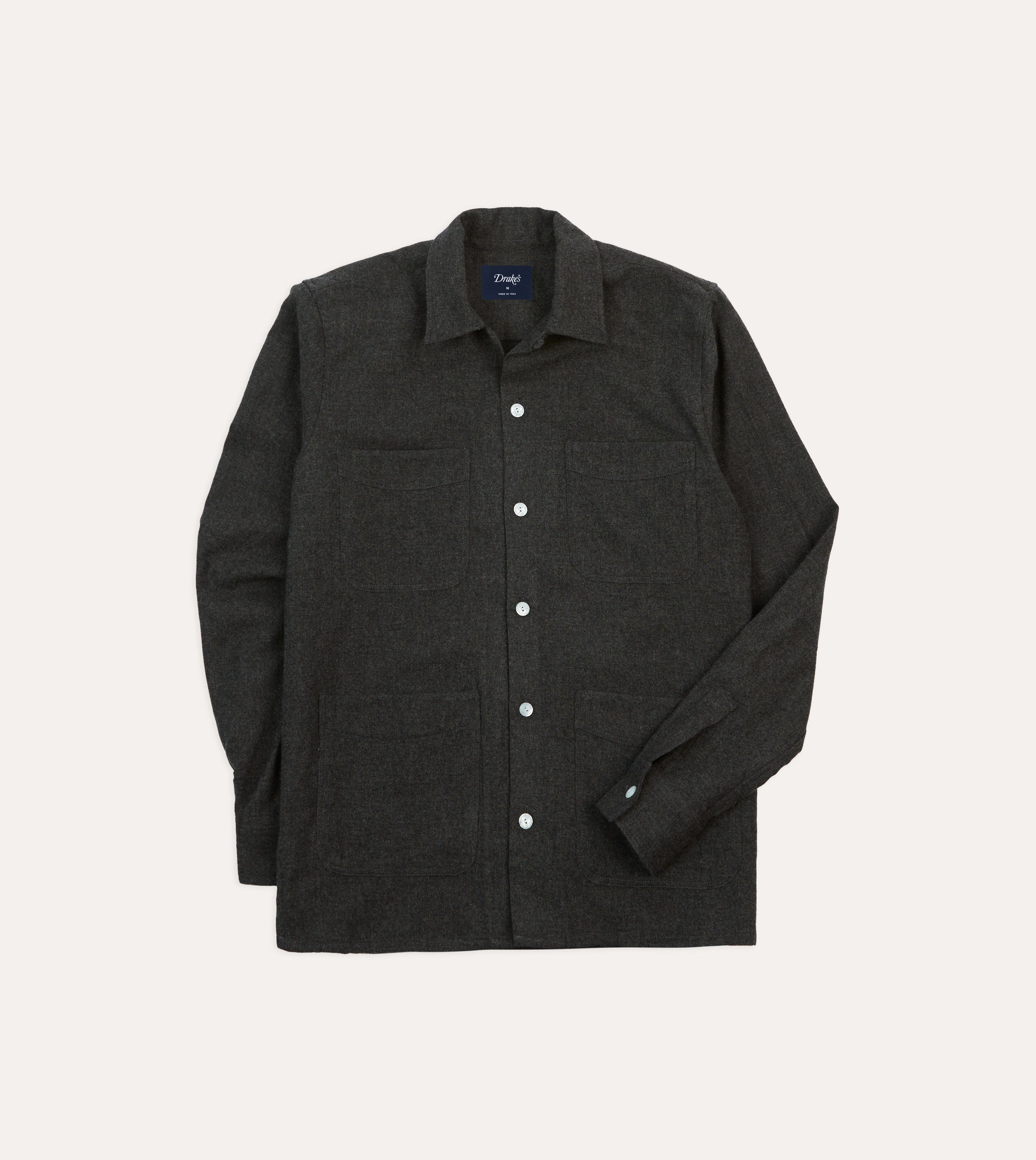 Grey Wool Four-Pocket Camp Collar Work Shirt High-End Fabric