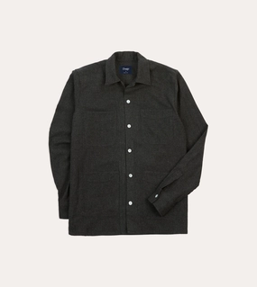 Grey Wool Four-Pocket Camp Collar Work Shirt High-End Fabric
