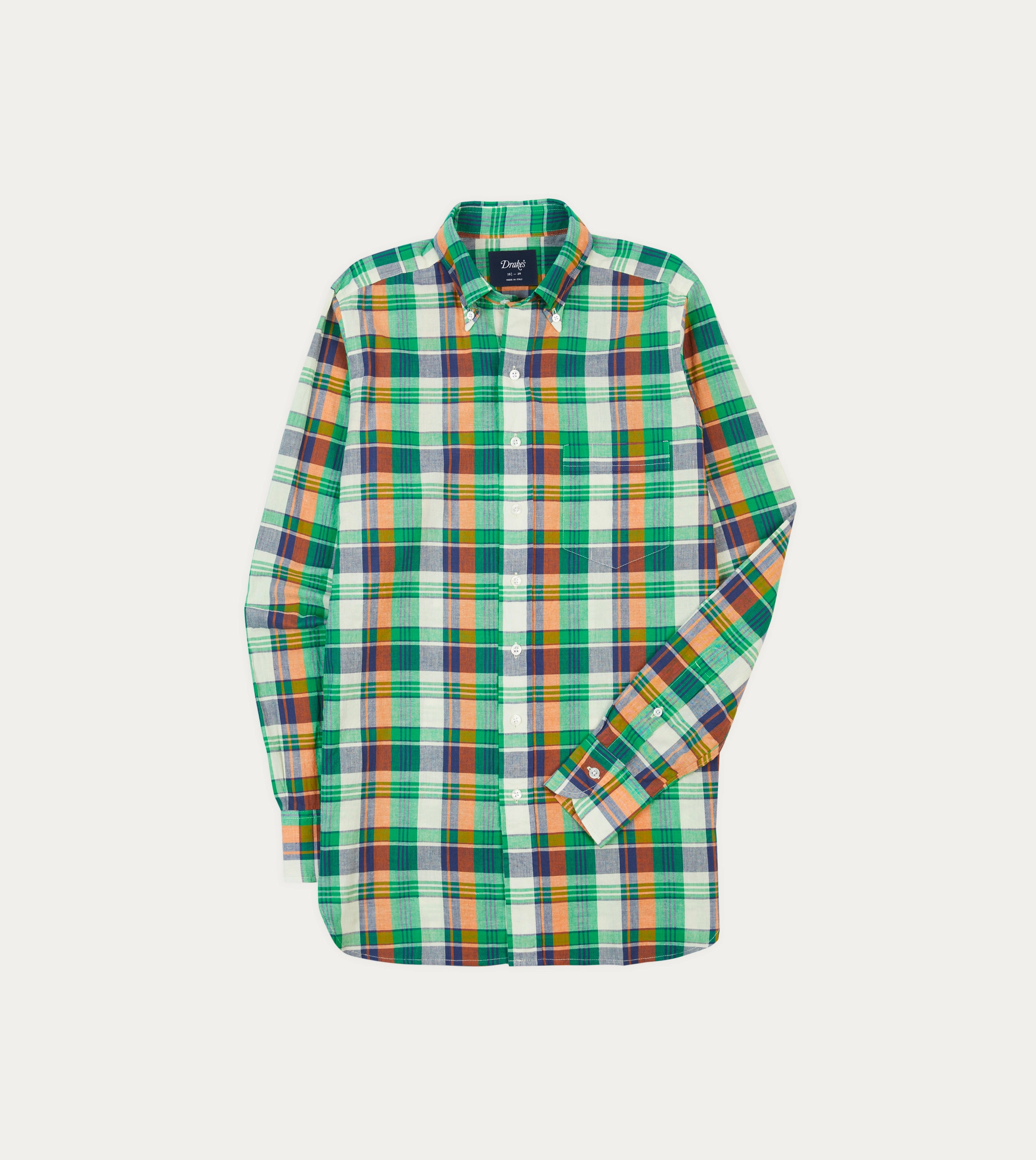 Simple Fit Green and Orange Madras Check Cotton Button-Down Shirt