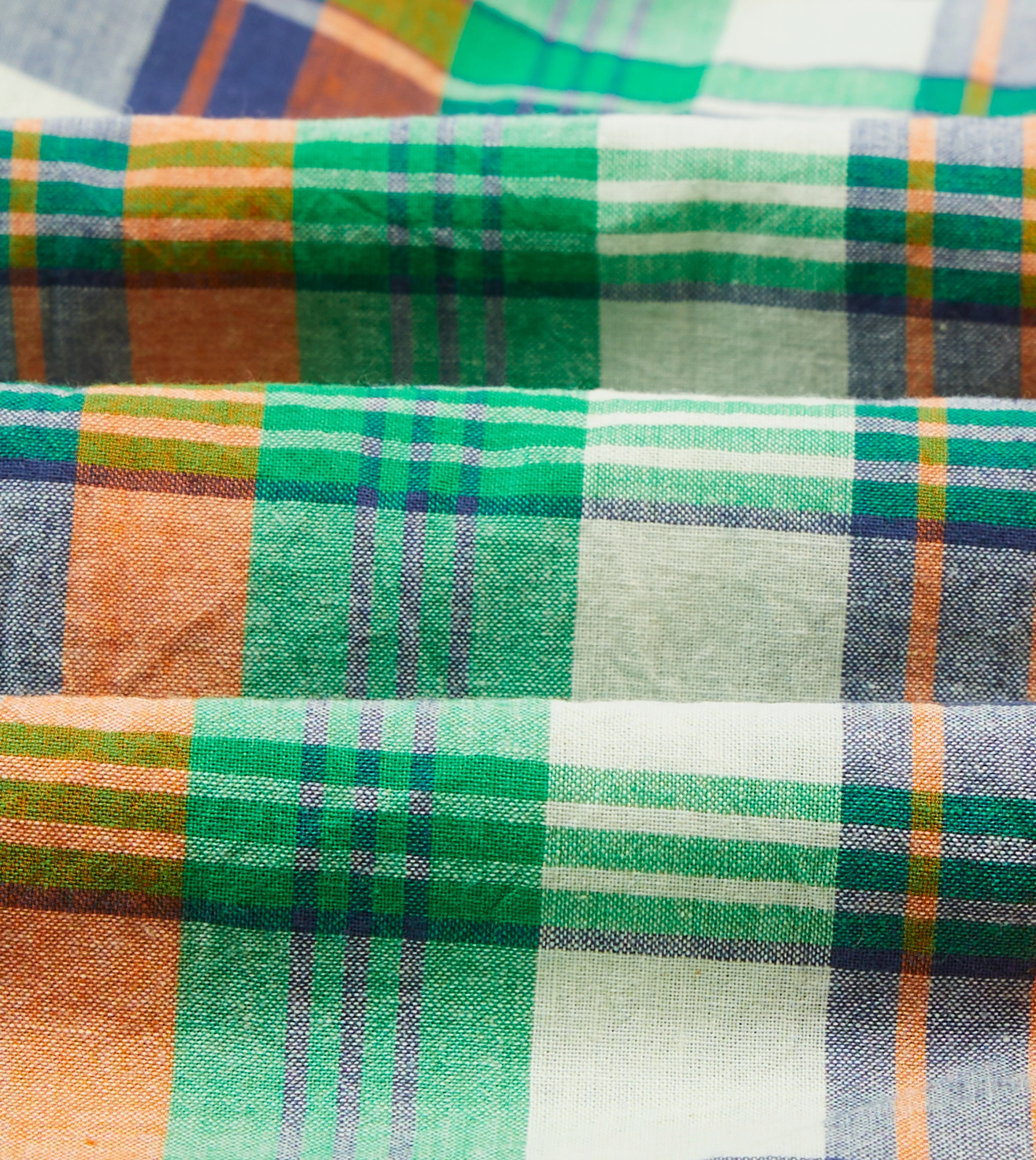 Subtle Details Seamless construction Green and Orange Madras Check Cotton Button-Down Shirt