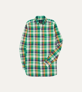 Simple Fit Green and Orange Madras Check Cotton Button-Down Shirt