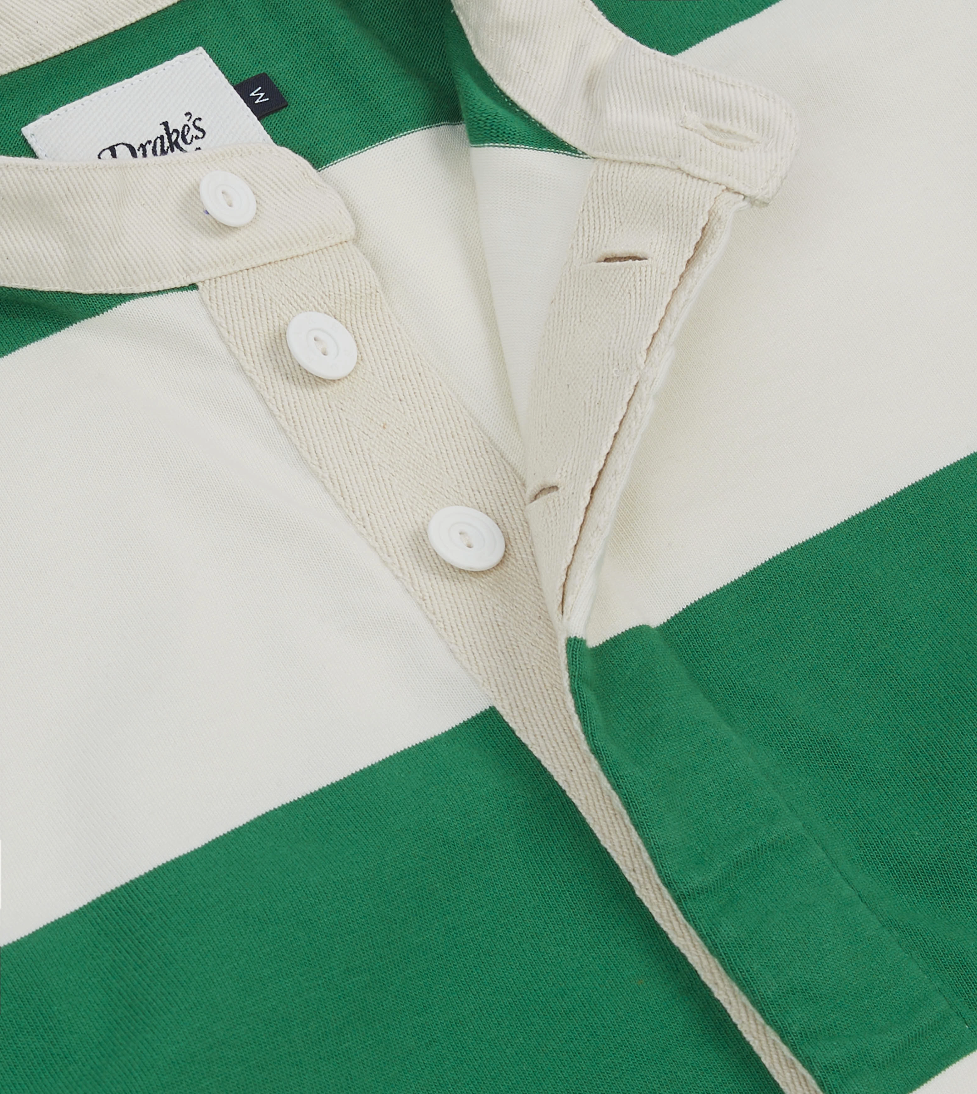 Comfortable Wear Active Layer Green and White Stripe Cotton Mandarin Collar Rugby Shirt