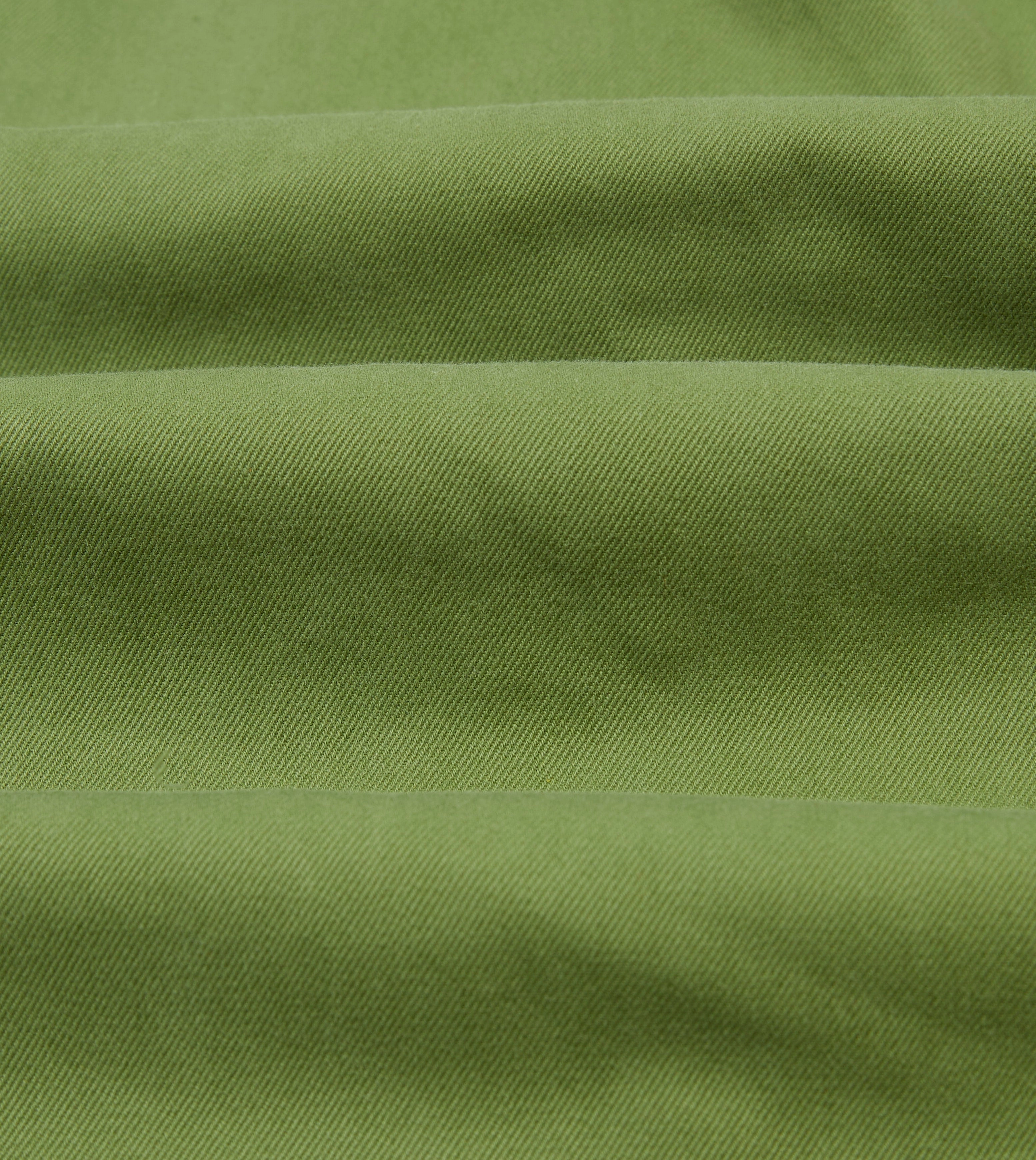 Green Brushed Cotton Twill Camp Collar Long Sleeve Shirt Chic Ensemble All-Weather Wear