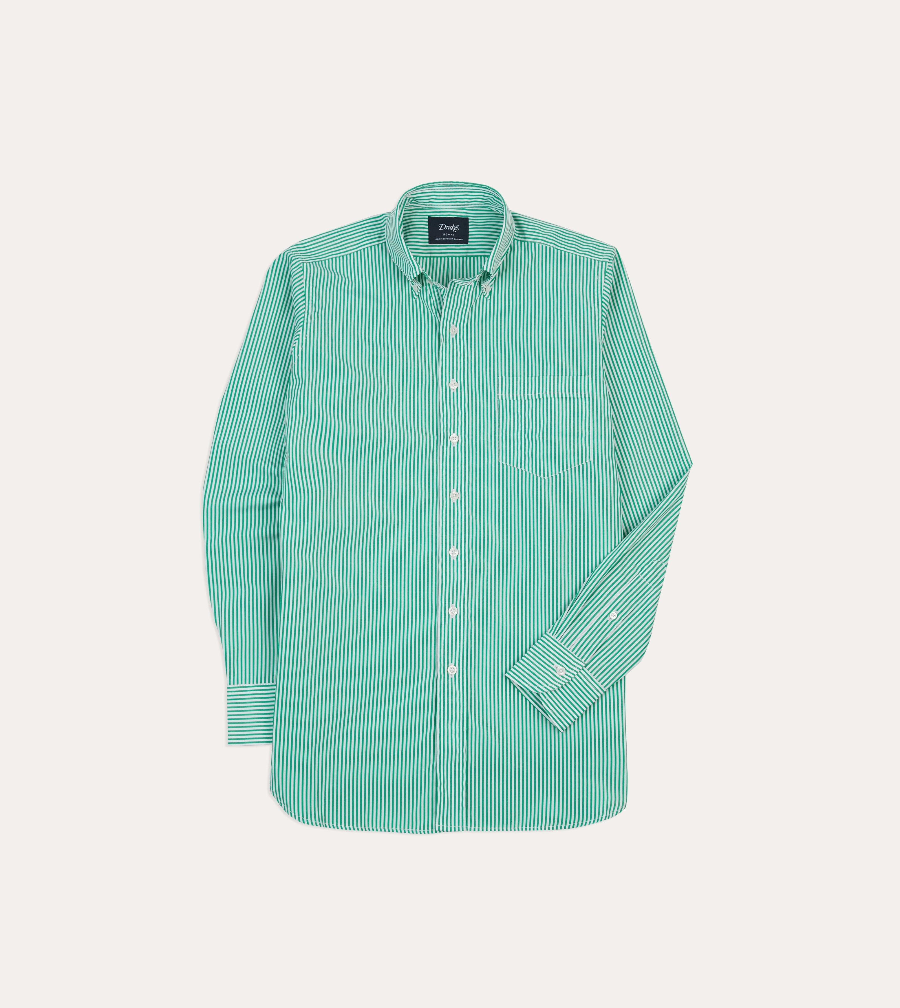 Timeless Style Green Narrow Stripe Cotton Poplin Button-Down Shirt