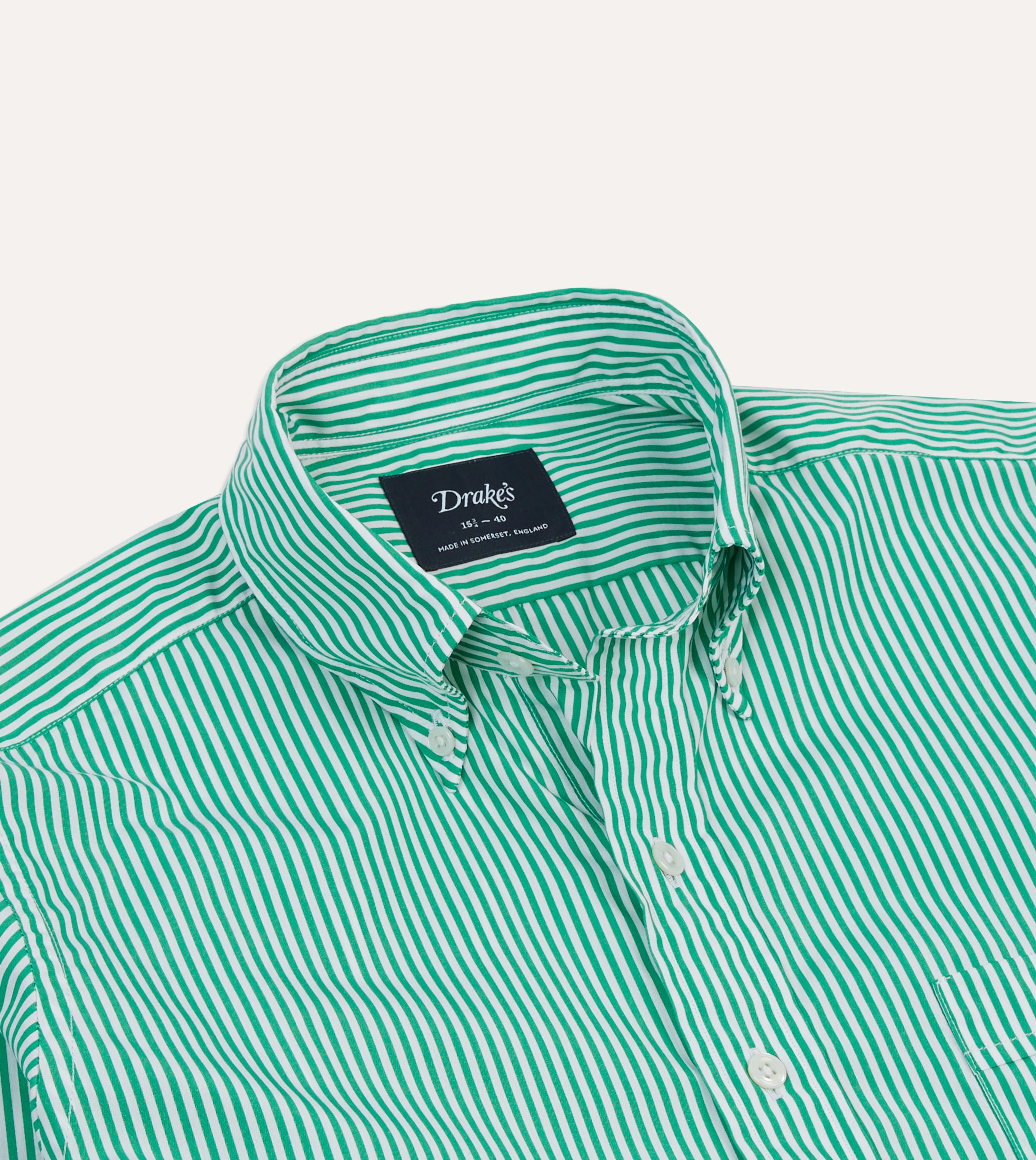 Relaxed Silhouette Green Narrow Stripe Cotton Poplin Button-Down Shirt