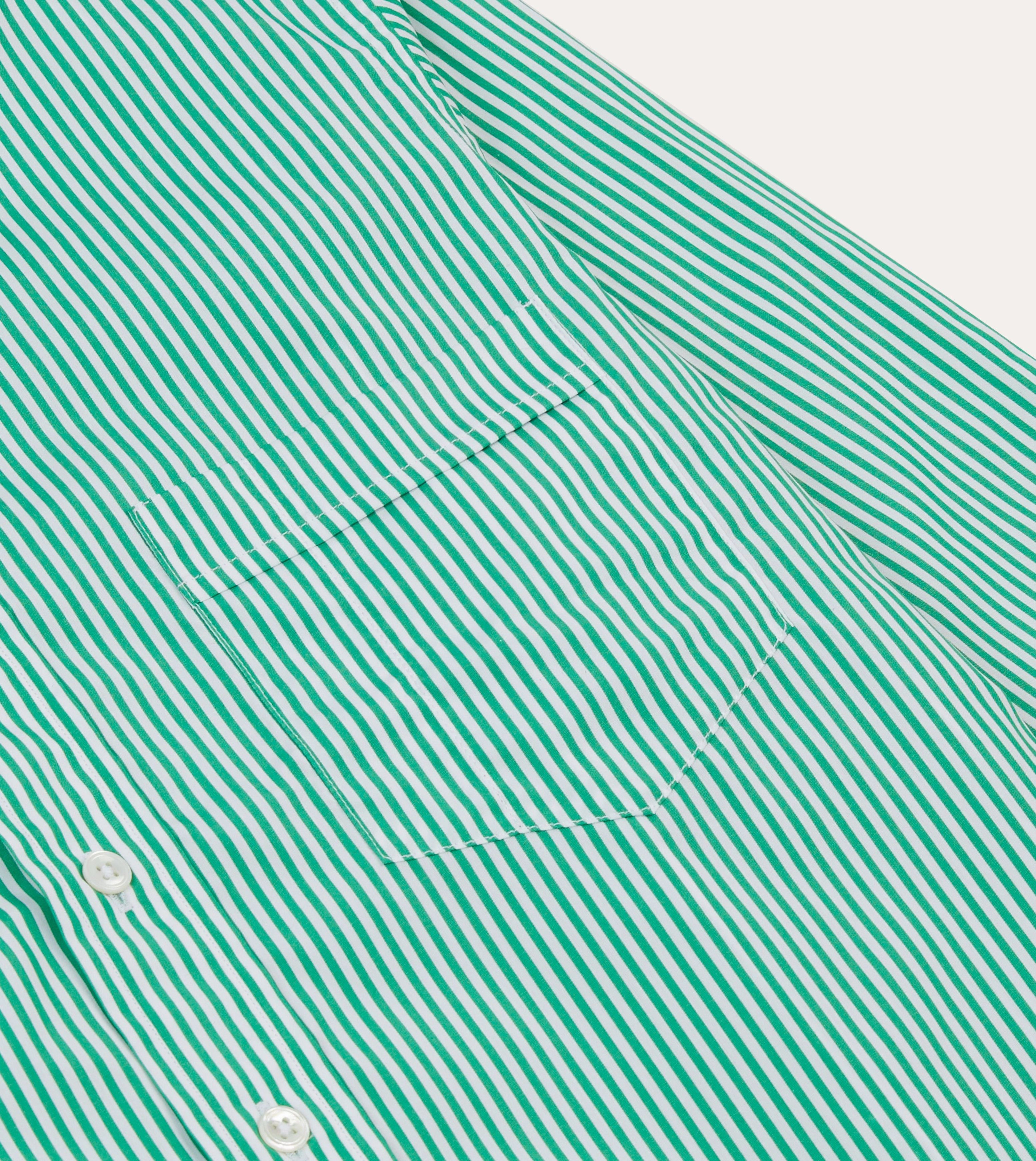 Green Narrow Stripe Cotton Poplin Button-Down Shirt Seasonal Style