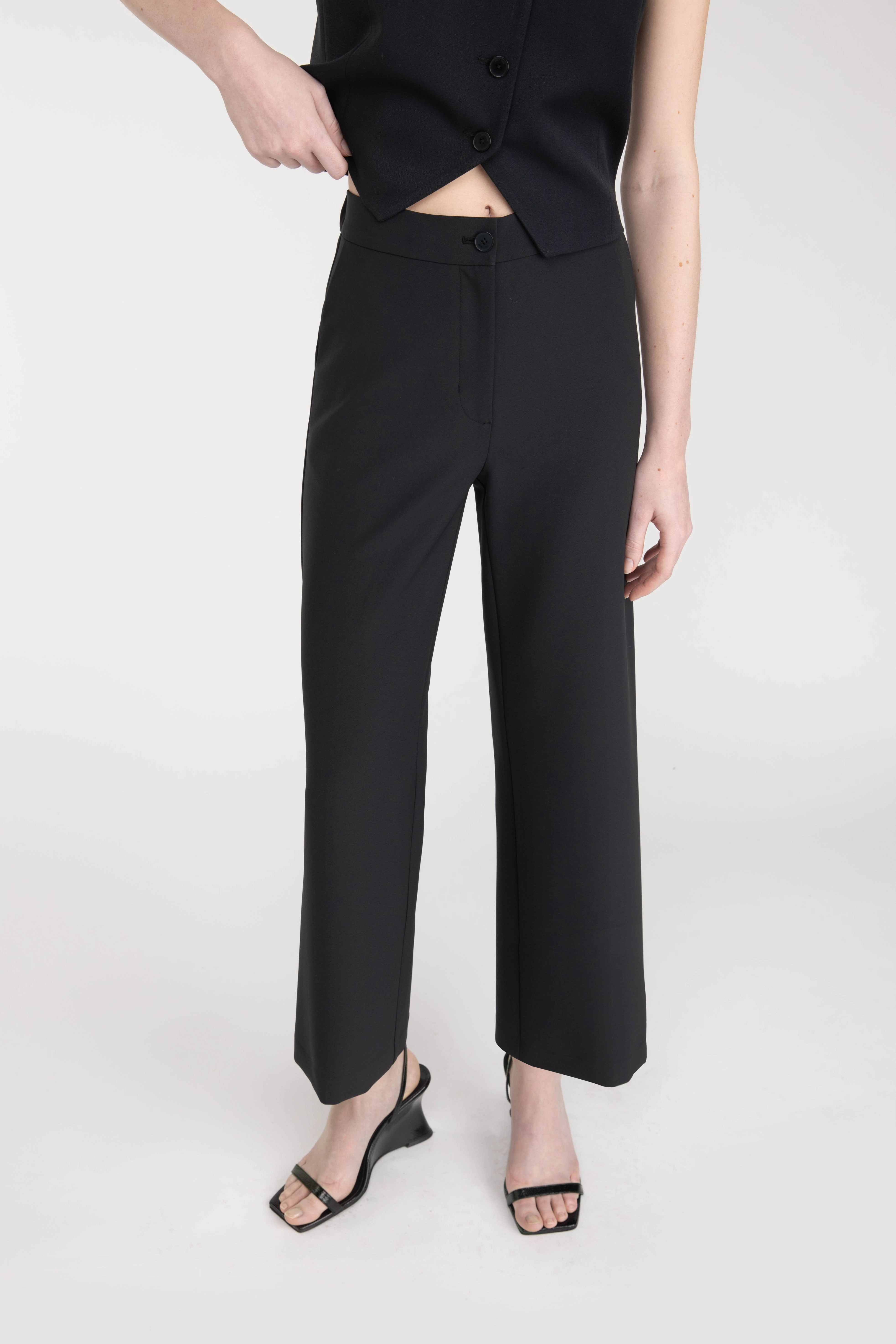 HALF ELASTIC WIDE LEG PANT DoubleLayeredHem
