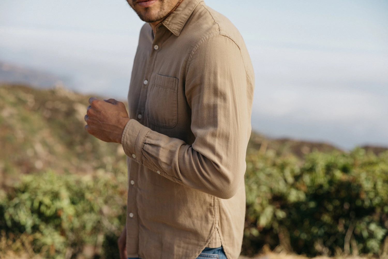 High-End Fabric The Ripper Double Gauze Organic Cotton Shirt - Sand