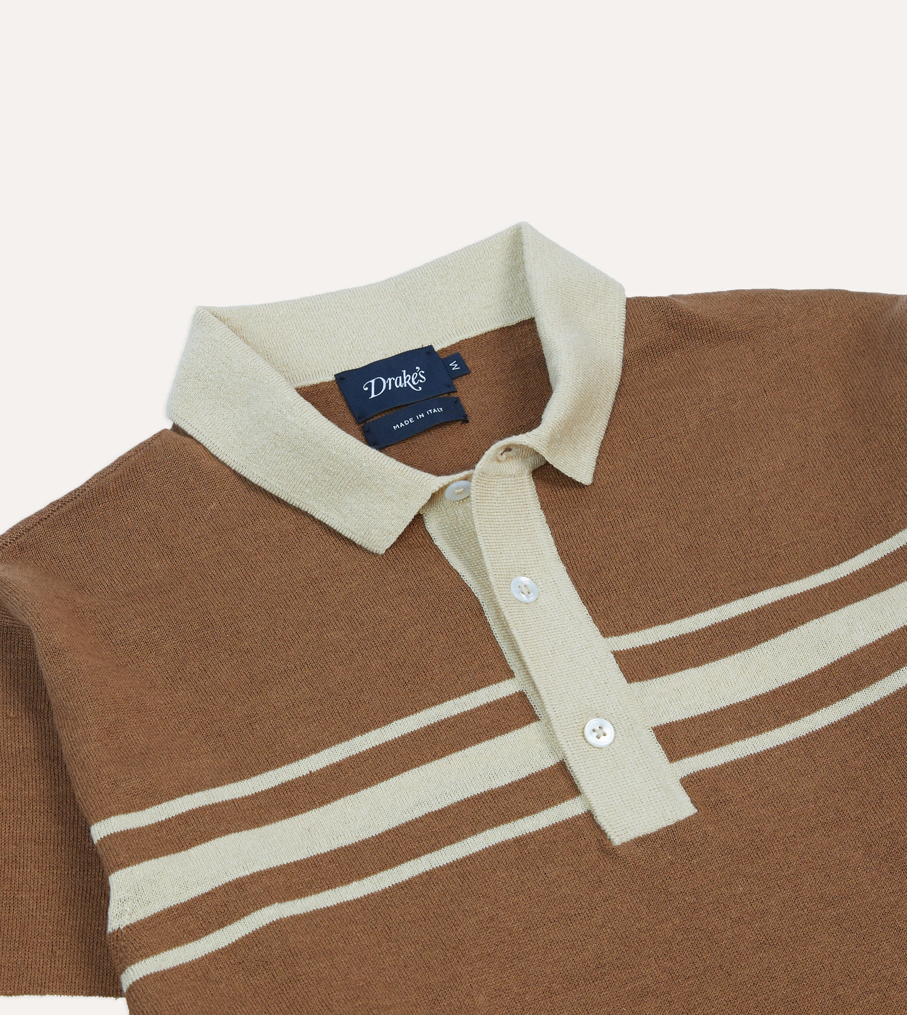 formal dinner Brown and Ecru Linen Cotton Knitted Rugby Shirt