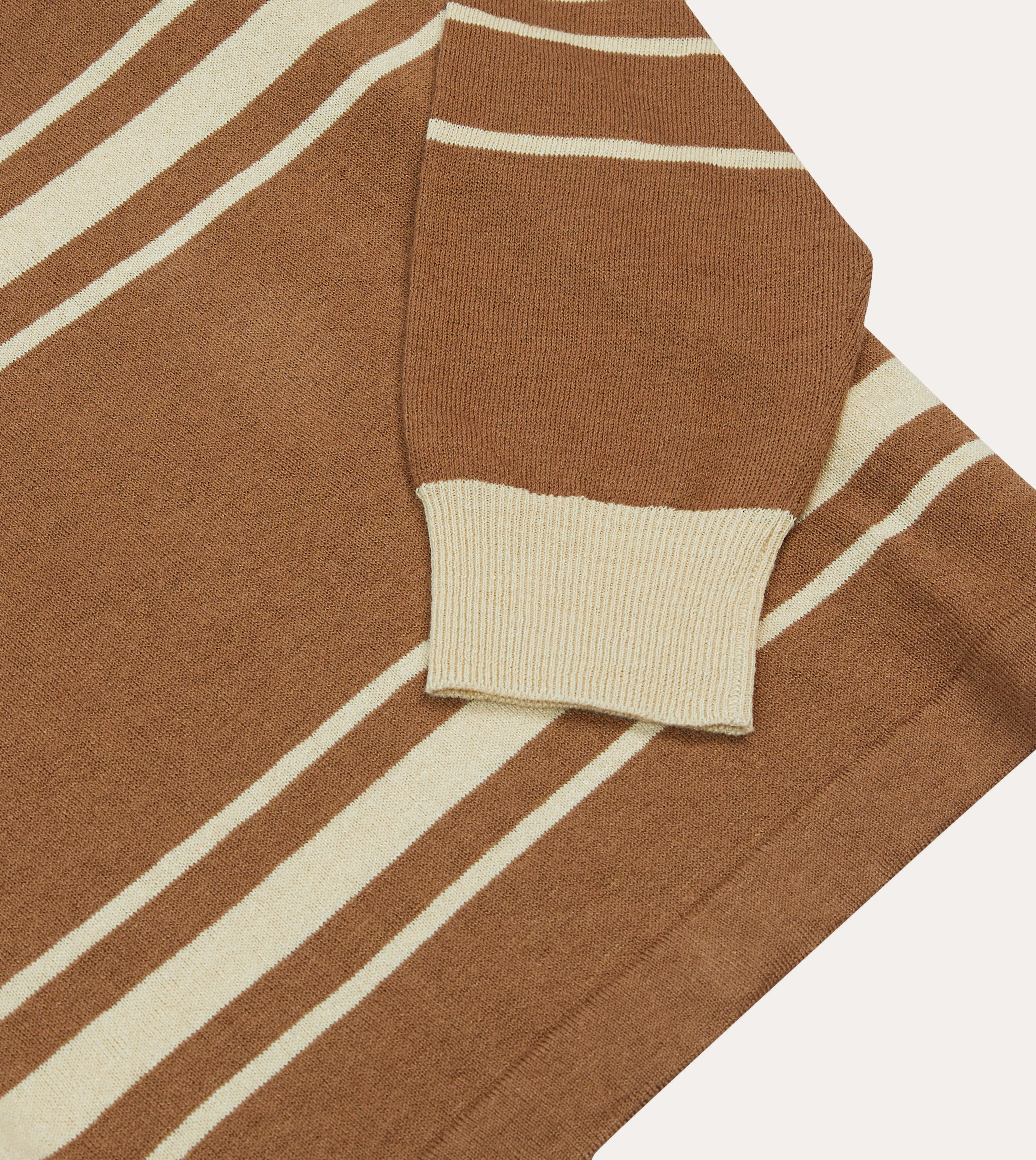 Brown and Ecru Linen Cotton Knitted Rugby Shirt Classic Look Seamless Side Panels
