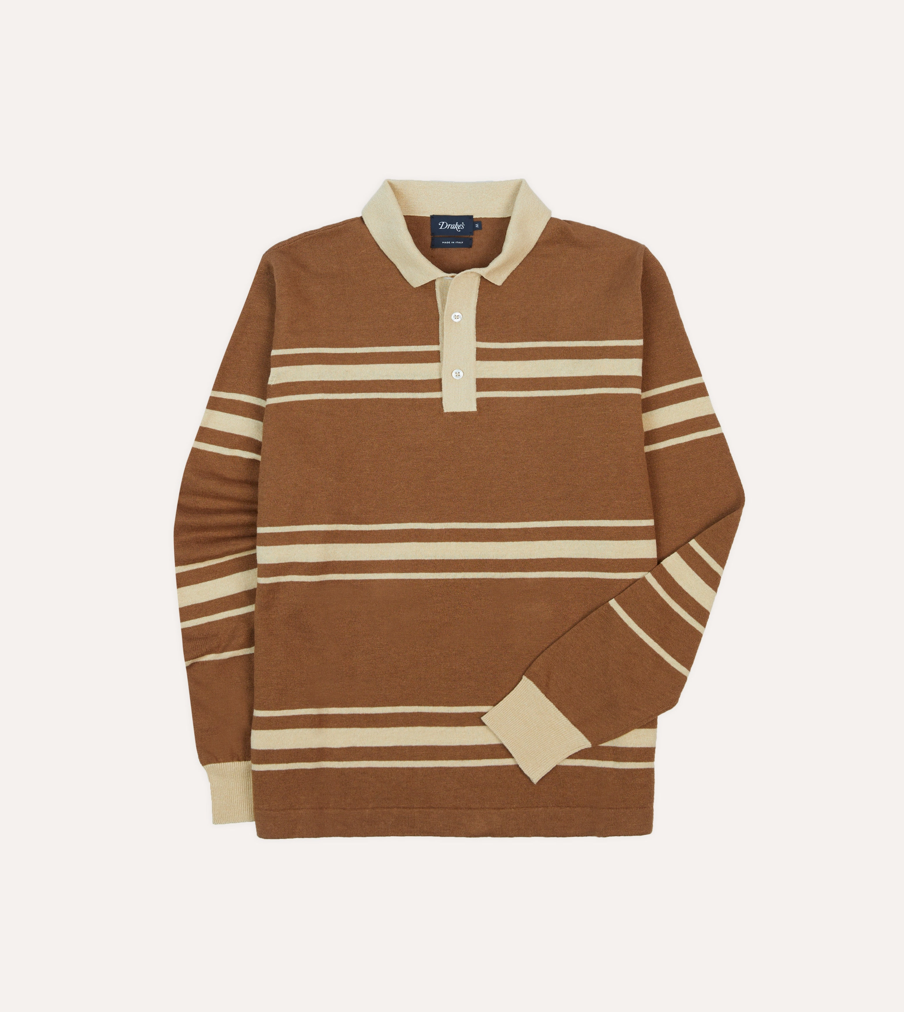 Athleisure Trend Brown and Ecru Linen Cotton Knitted Rugby Shirt