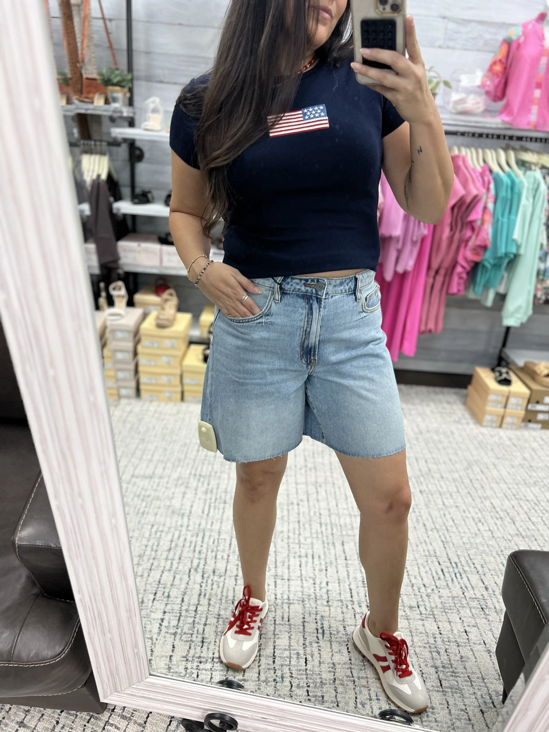 Simple Waist Hidden Jeans Bermuda Shorts