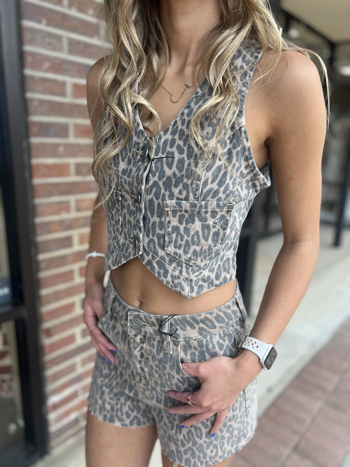 Hidden Jeans Kenzie High Rise Denim Cheetah Shorts Reflective Safety Details