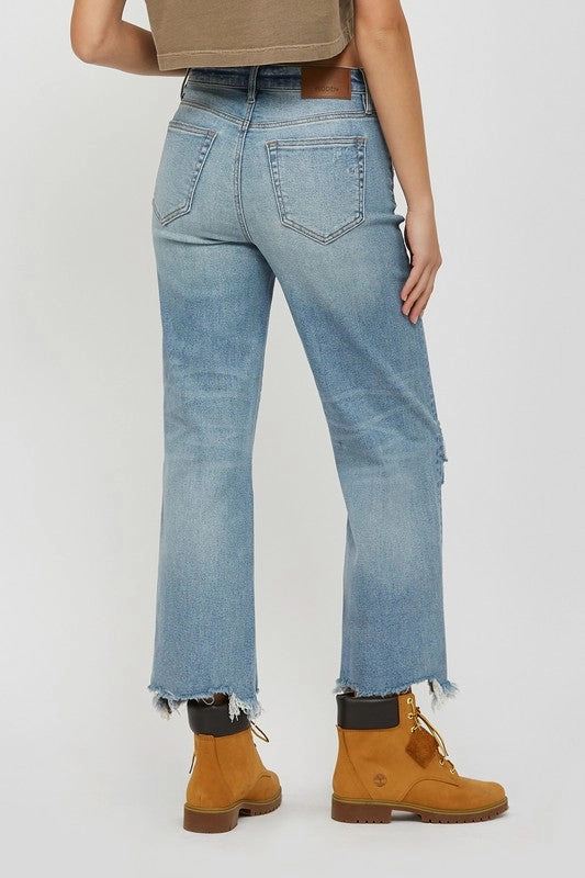 Soft Fabric Hidden Jeans Medium Light 28in Distressed Stretch Wide Straight