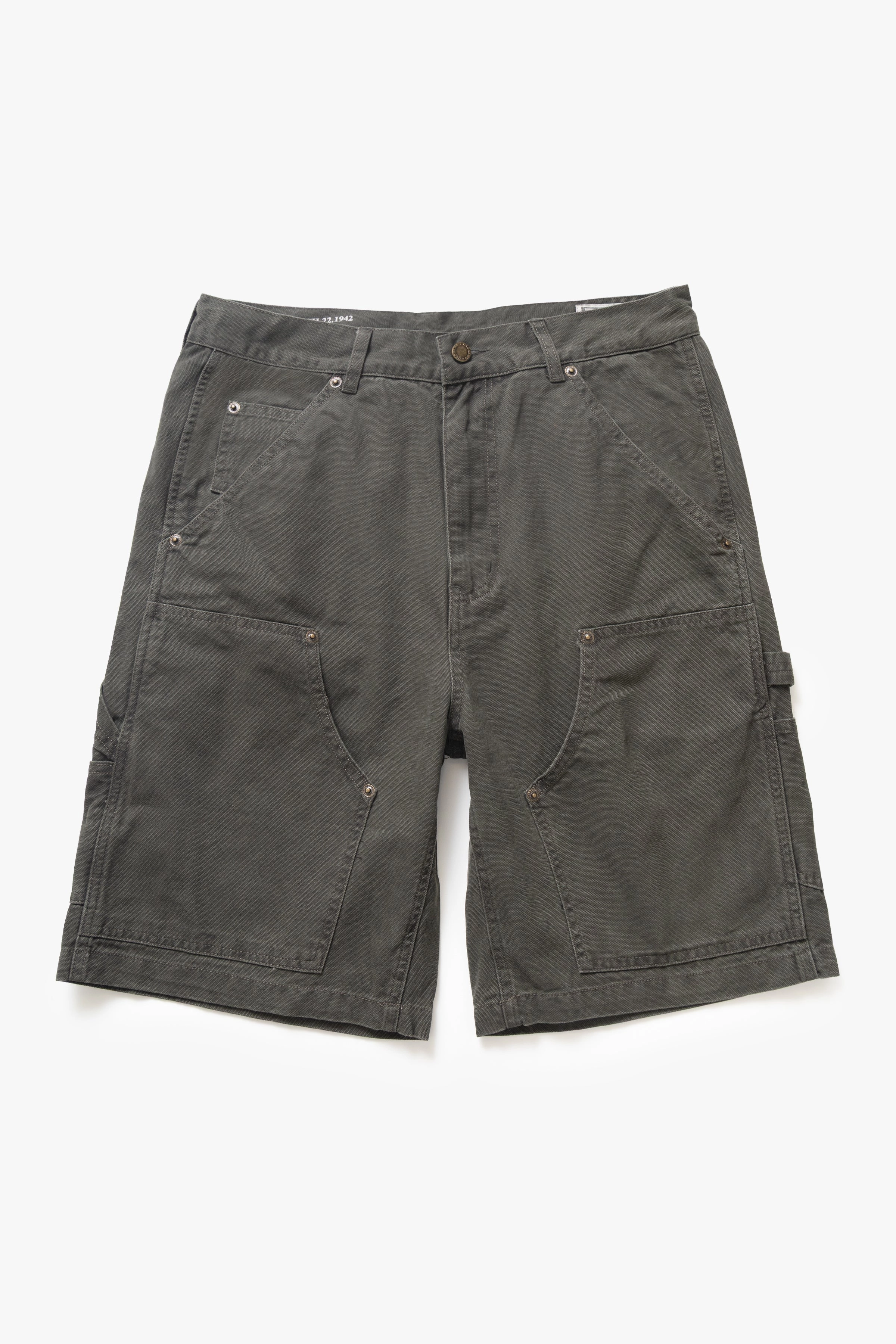 Okonkwo MFG - Aged Canvas Carpenter Shorts - Moss Green Sweat Wicking Technology finance industry