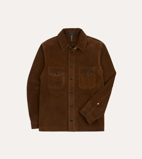Brown Roughout Suede Overshirt Anti Pill Treatment Sporty Appeal