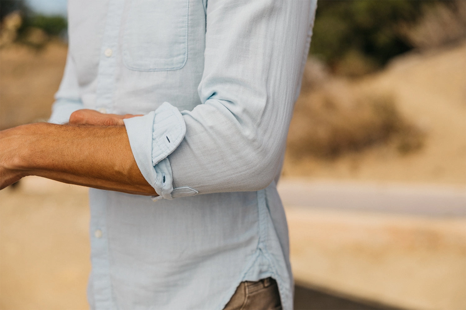 The Ripper Double Gauze Organic Cotton Shirt  - Aqua Blue Classy Detail Structured Shoulder Support