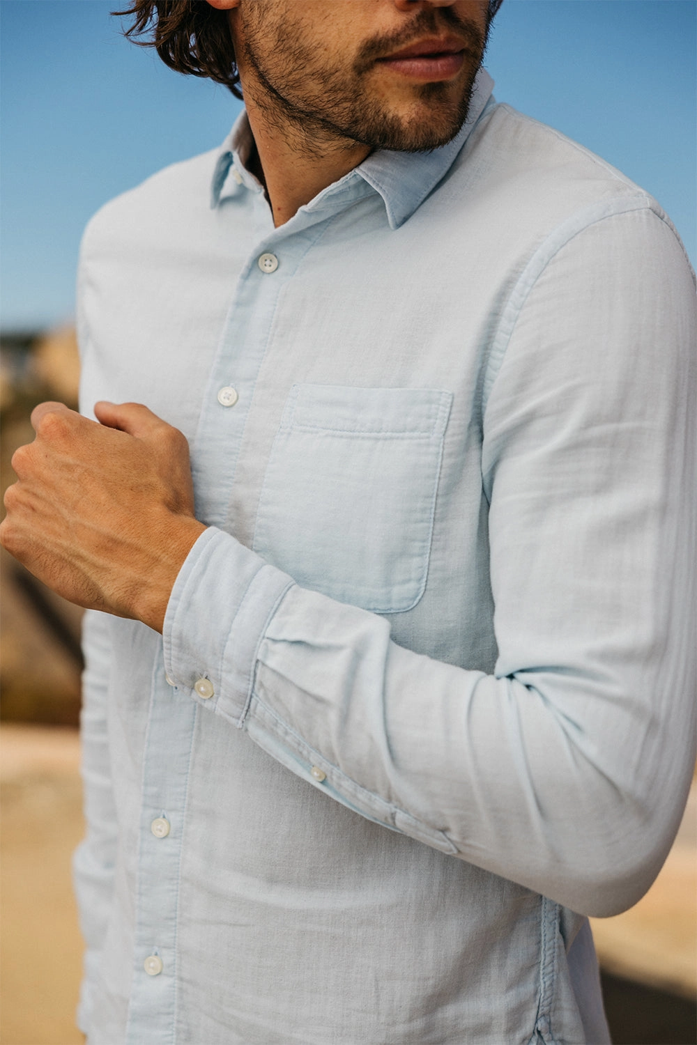 Day-To-Night Wear The Ripper Double Gauze Organic Cotton Shirt  - Aqua Blue