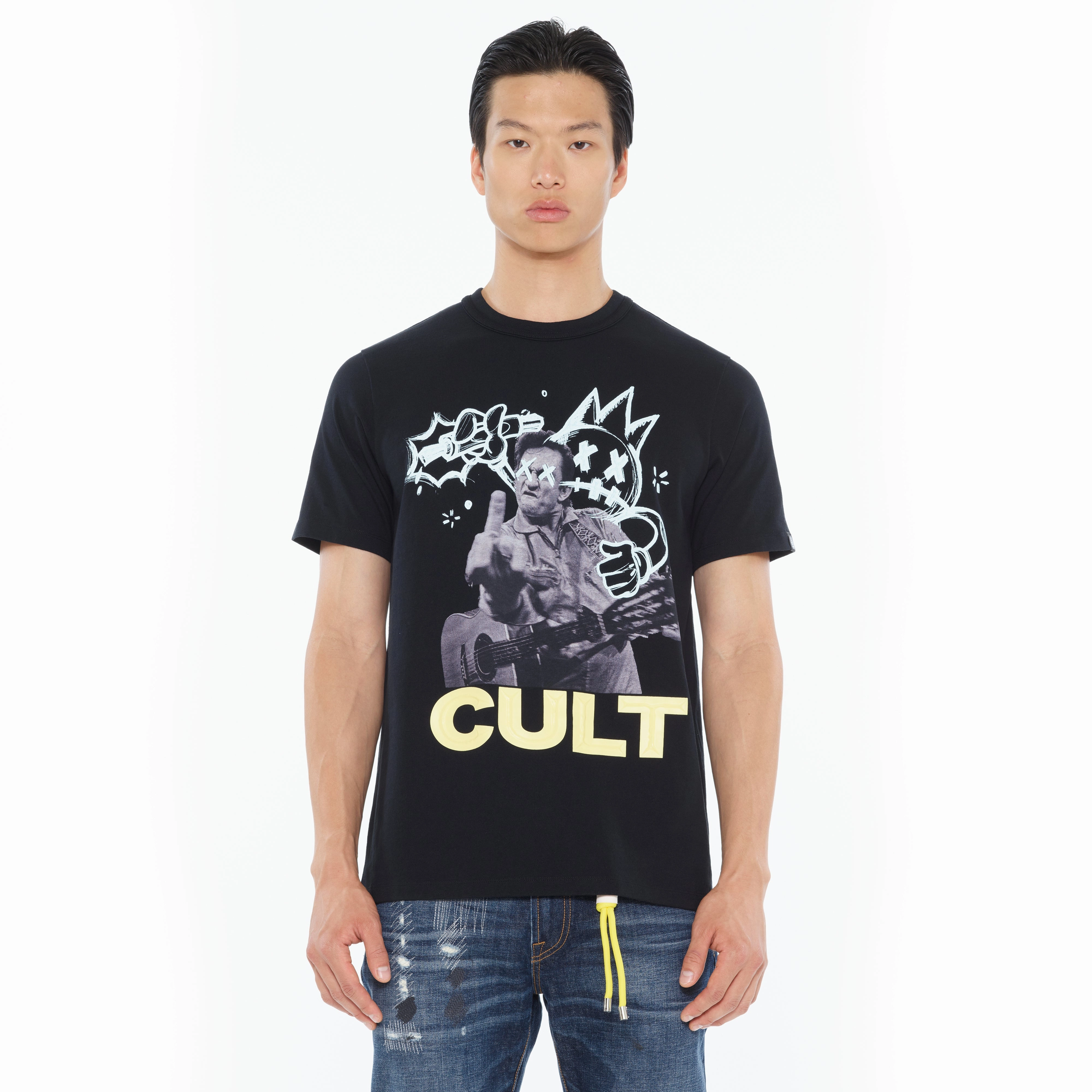 Cult's Heavyweight Short Sleeve Crew Neck Tee "Cash" in Black Wrinkle Resistant Cloth Minimal Layers