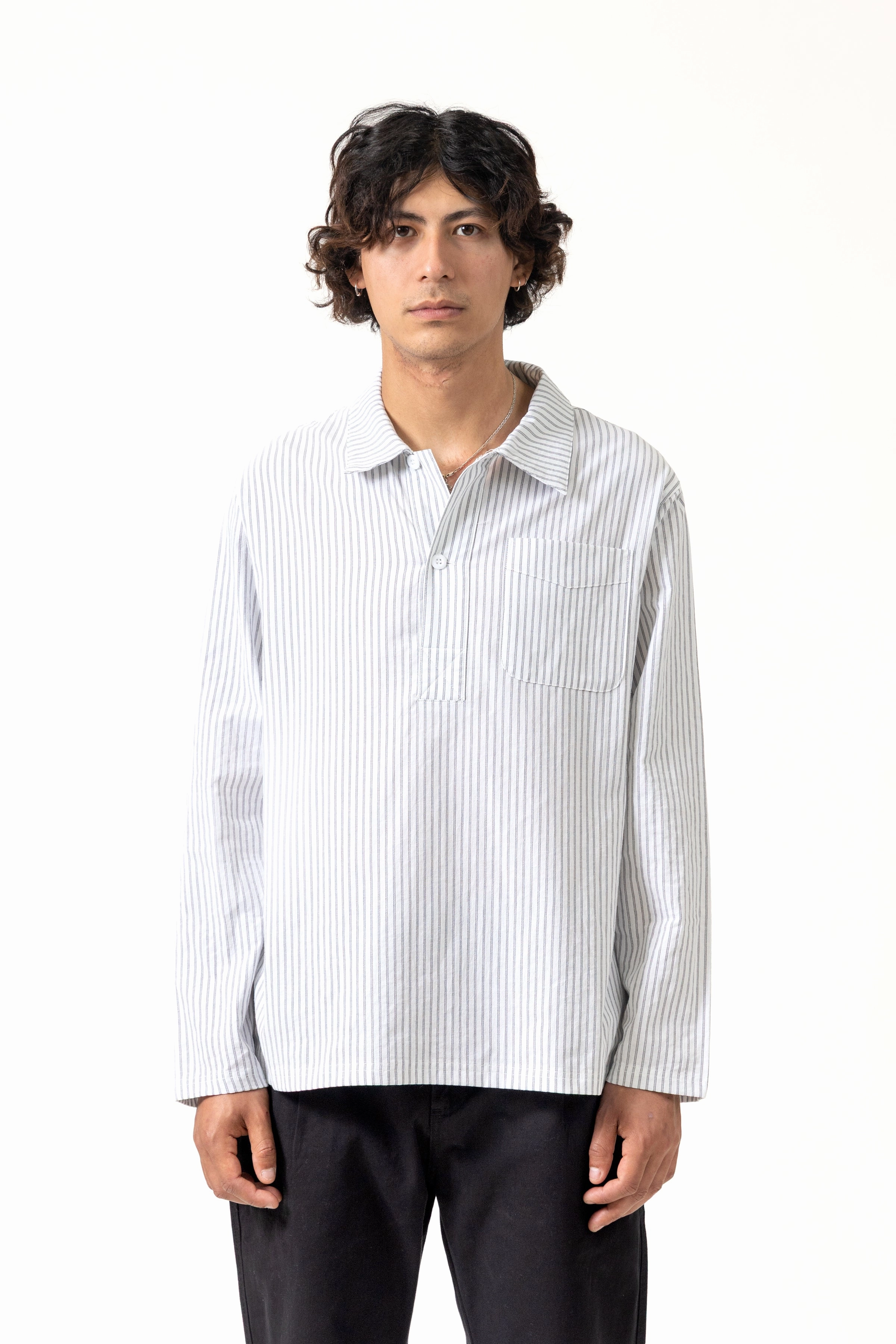Holiday essential Blacksmith - Striped Two Button Popover - White Stretch Material