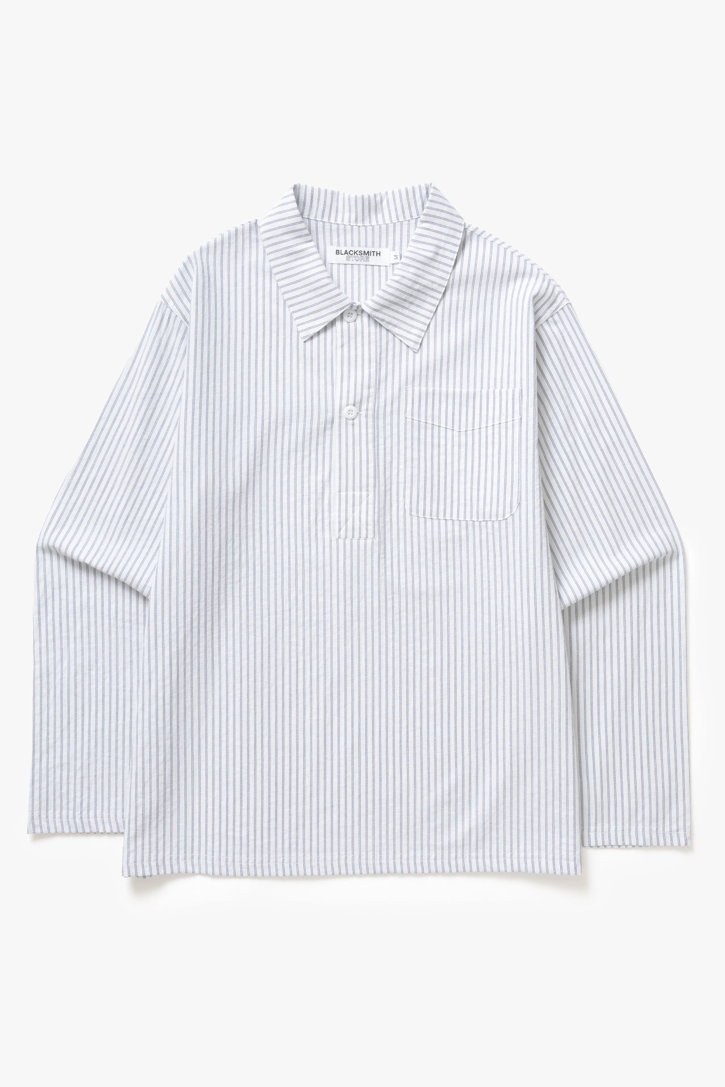 Holiday essential Blacksmith - Striped Two Button Popover - White Seamless Shoulder Construction