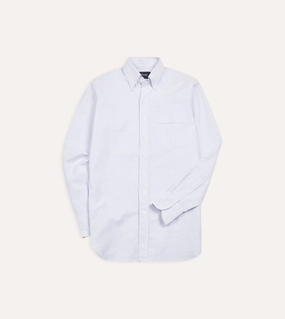 Classic Collar Embellished Neckline Light Blue Ticking Stripe Cotton Oxford Cloth Button-Down Shirt