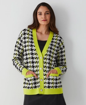 Casual Chic Knit Cold-Weather Layer Houndstooth Relaxed Cardigan