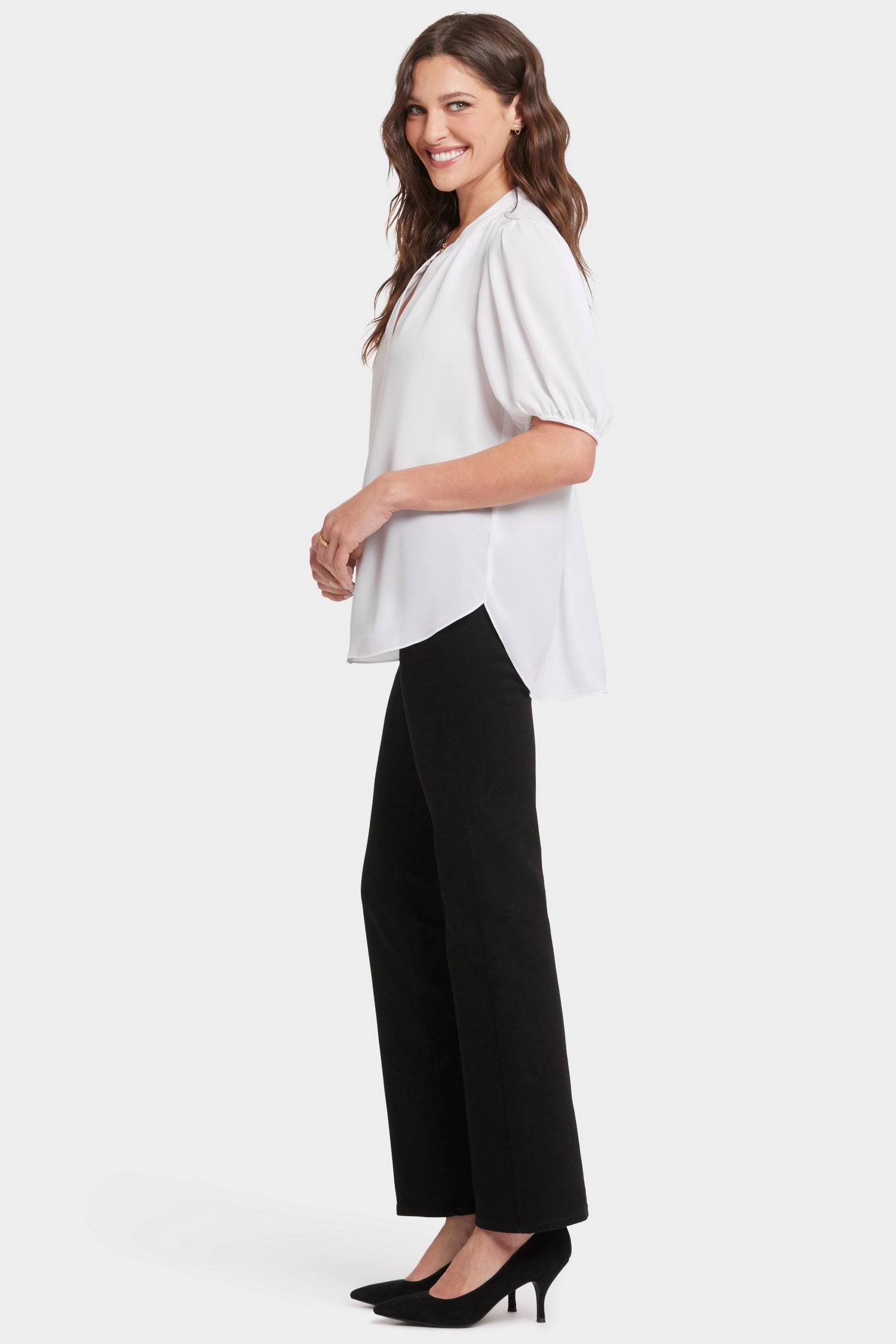 Short Puff Sleeve Popover Top - Optic White Smart Casual