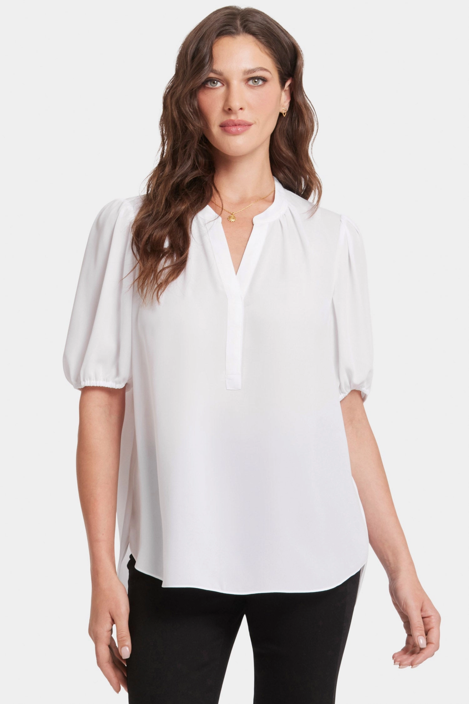 Short Puff Sleeve Popover Top - Optic White Premium Finish quick dry