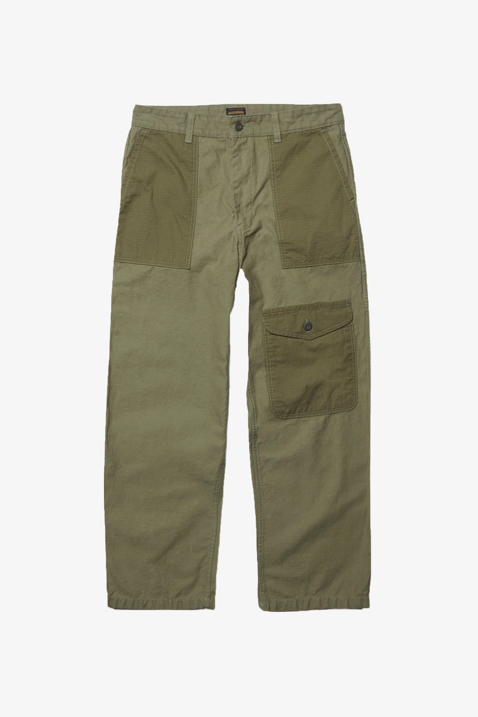 Outstanding & Co. - Fatigue Pocket Pants - Olive smooth zipper Plaid detail