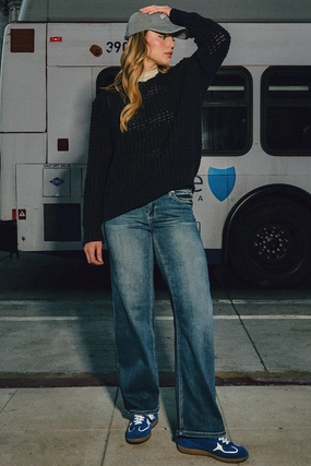 Traveler Gear Morning Stroll Women's Luxe Mid Rise Premium Stretch Wide Leg Jeans