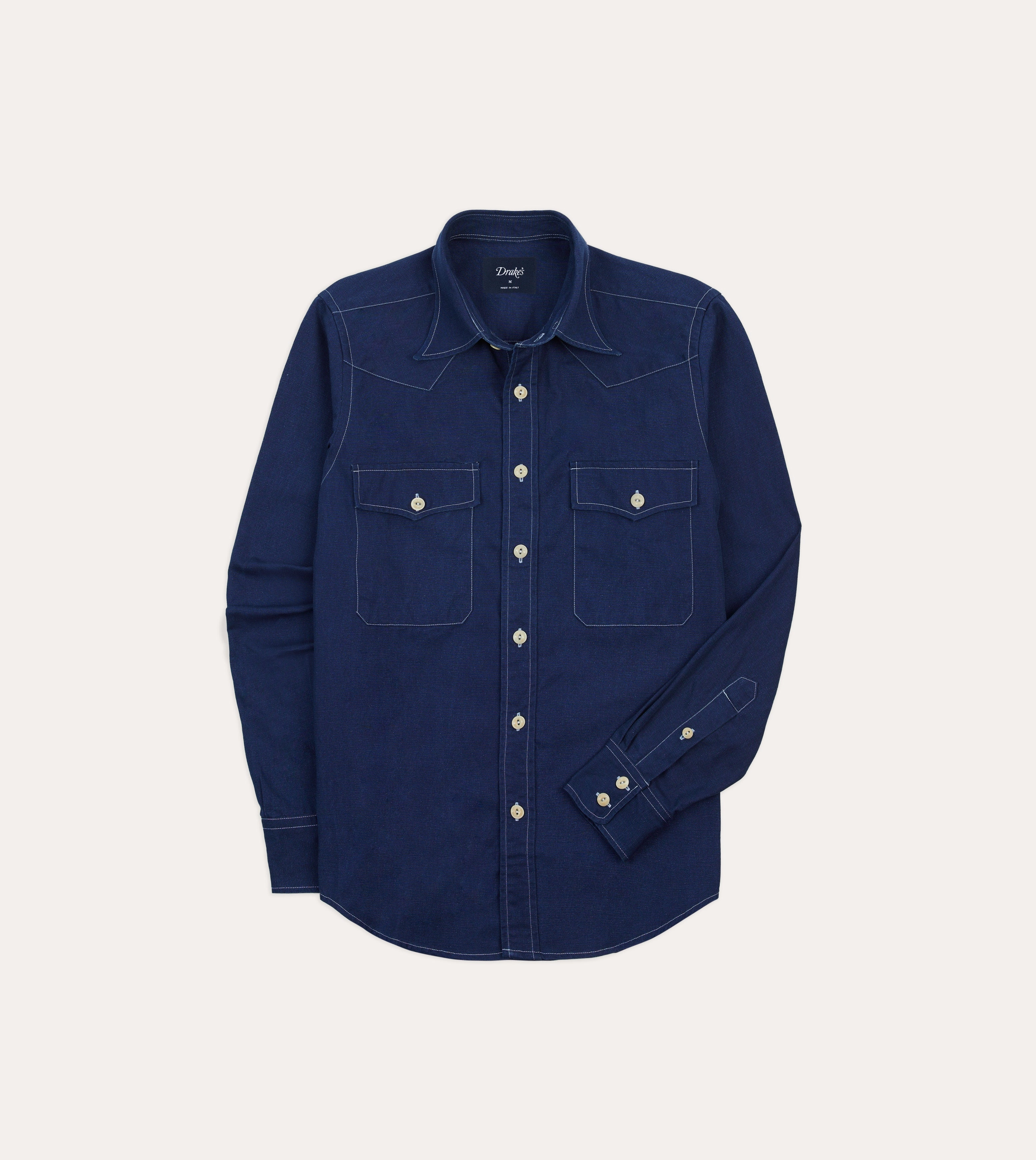 Versatile Styling Pastel Shade Indigo Canvas Two-Pocket Western Shirt