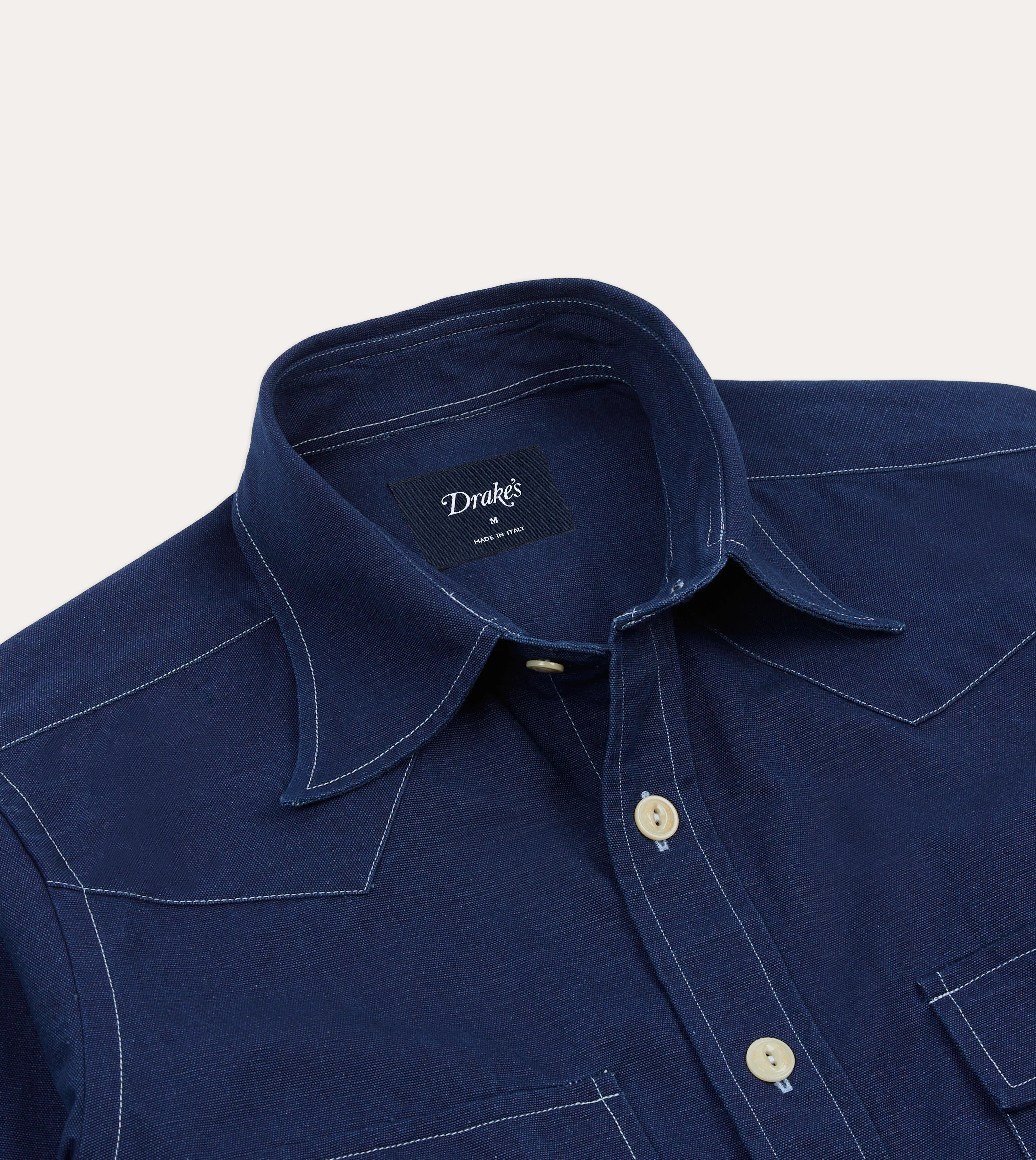 Hidden Placket Date night Indigo Canvas Two-Pocket Western Shirt