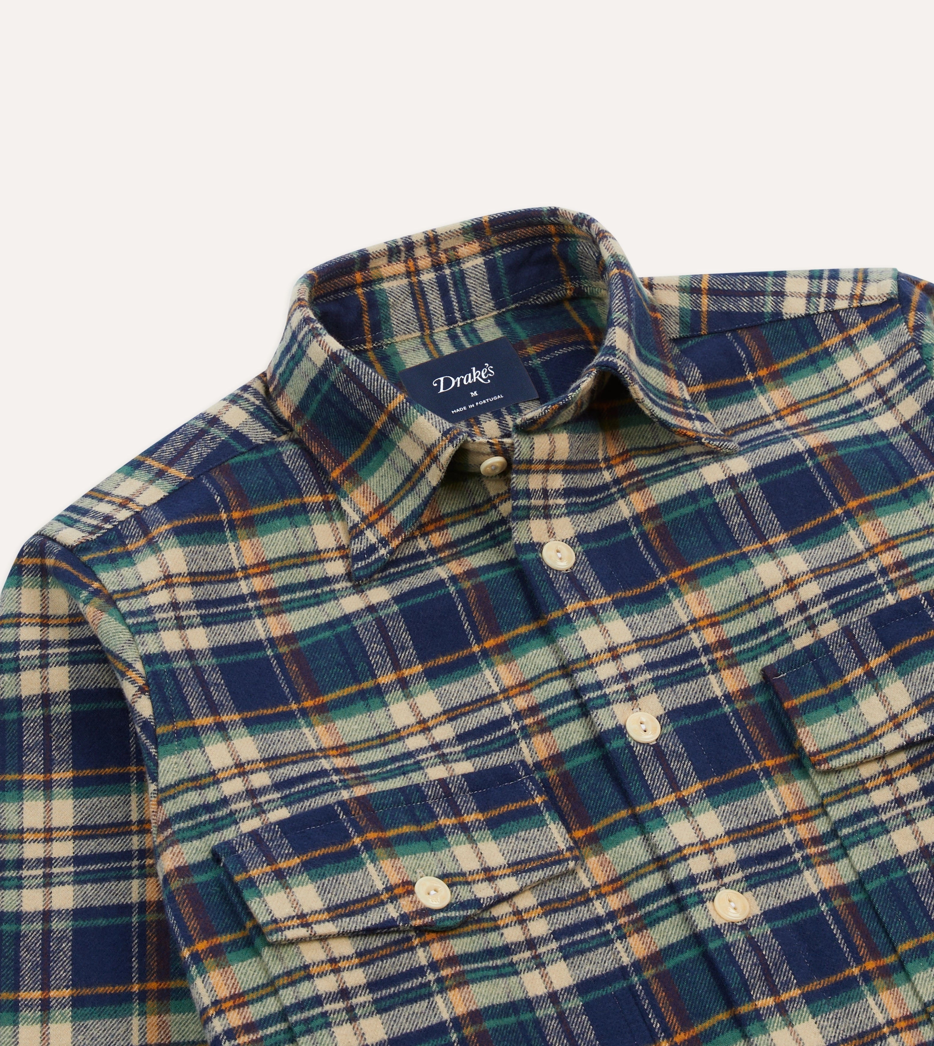Indigo Check Cotton Two-Pocket Work Shirt Comfortable Layer High Density Weave